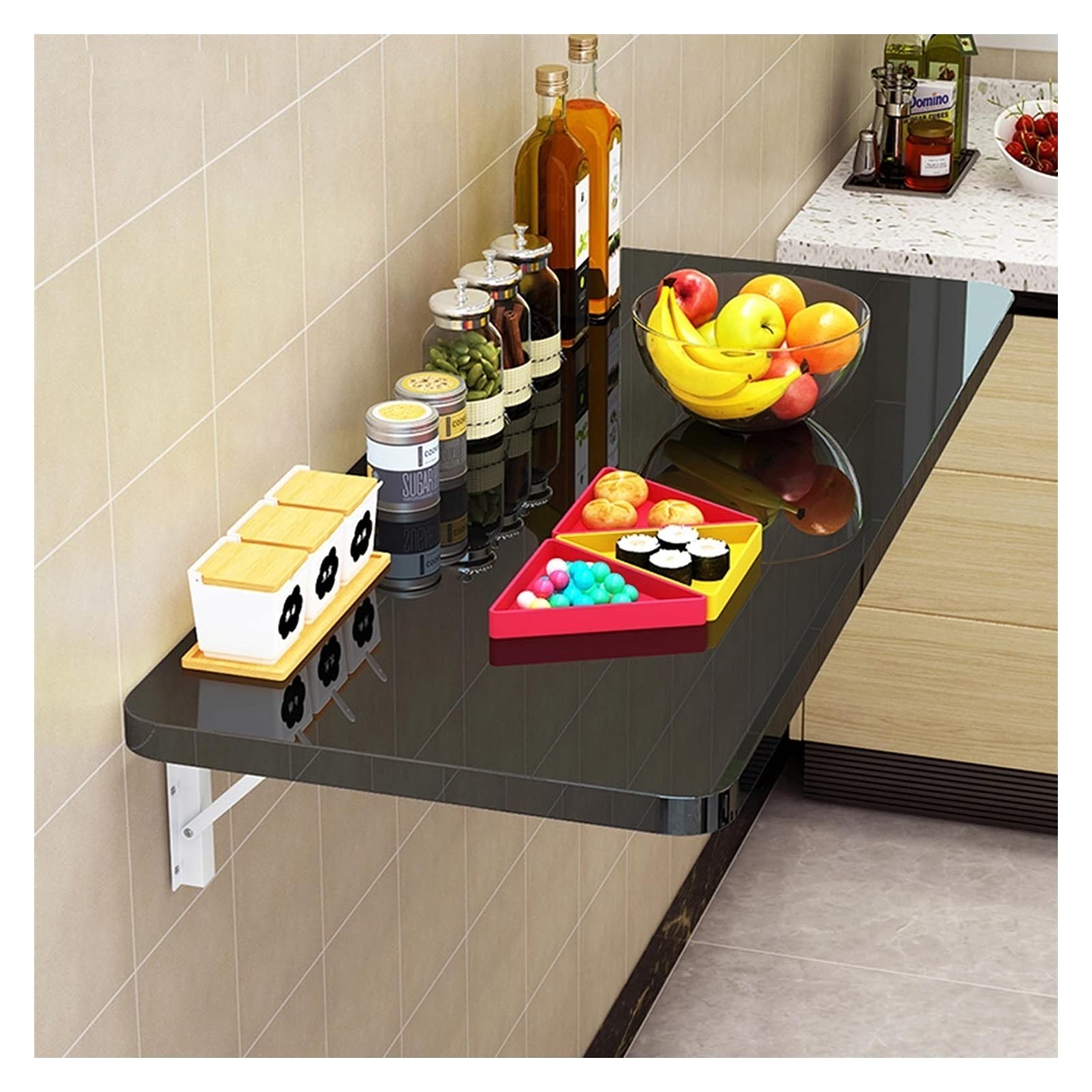 Wall Mounted Fold Down Table - Space Saving Floating Desk for Laundry Room, Home Bar, Kitchen & Dining Room - Multi-Purpose Storage Shelf (Black, 70x30cm) - Perfect for Small Spaces, Apartments & Tiny Homes