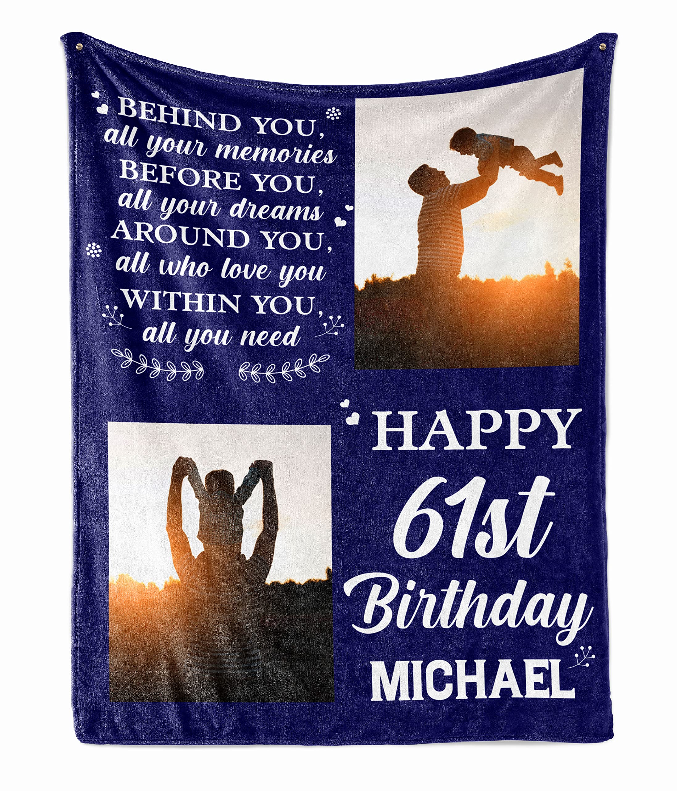 Personalized 61st Birthday Blanket for Men - Custom Photo Fleece Sherpa Throw for Dad & Grandpa Born in 1962 | Funny 61 Years Old Gift Idea for Birthday Decorations | Cozy Home & Office Use
