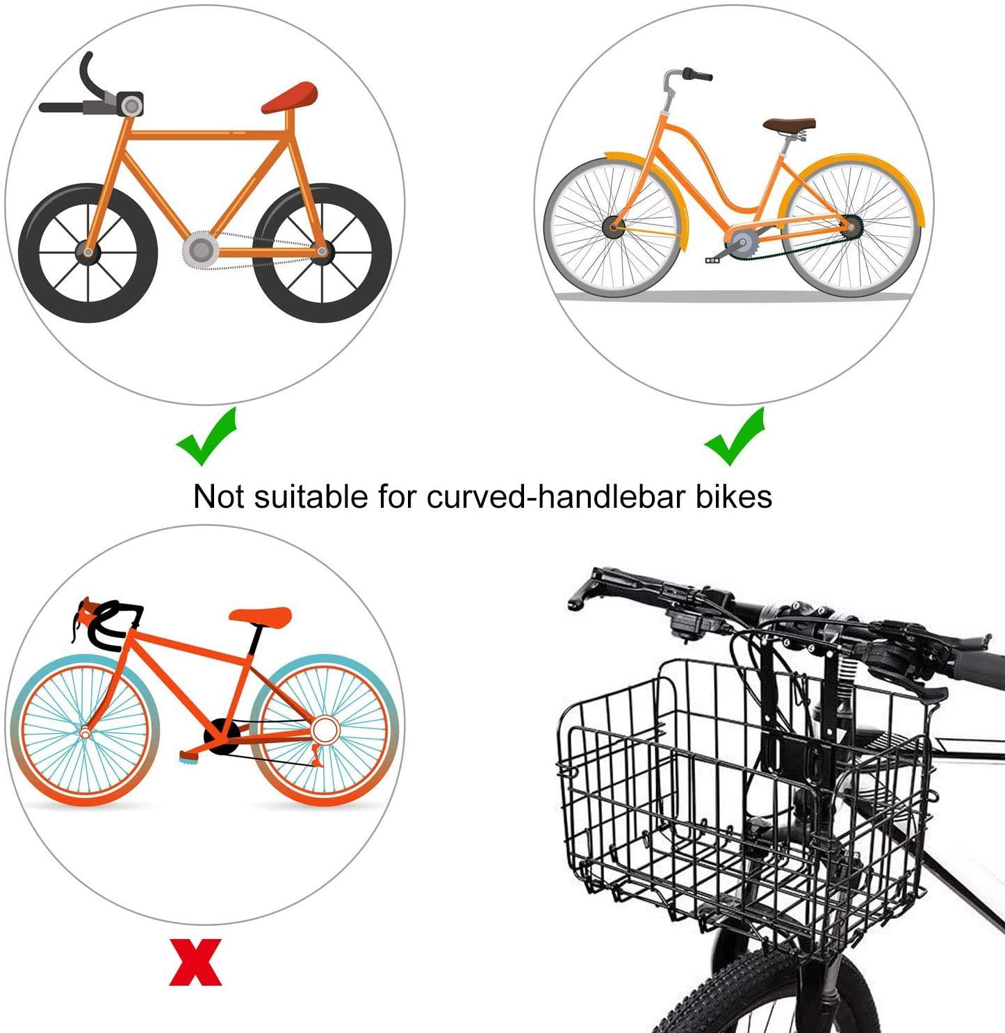 Foldable Detachable Bike Basket - Rustproof Wire Mesh Front & Rear Bicycle Cargo Rack for Mountain/Commuter Bikes - Perfect for Groceries, Picnics & Outdoor Adventures