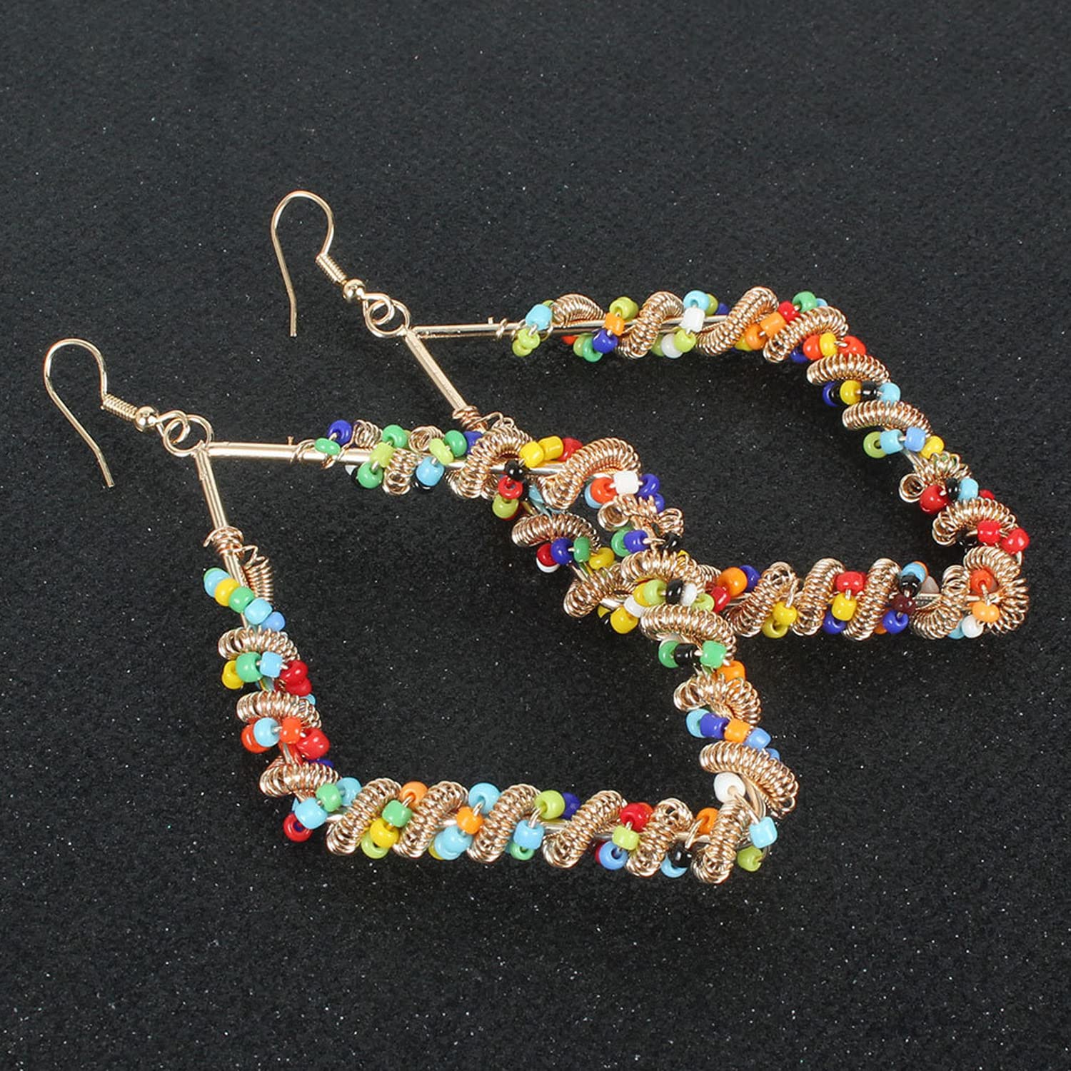 Handmade Boho Colorful Love Heart Beaded Hoop Earrings for Women - Unique Bohemian Circle Round Dangle Drop Earrings, Chic Oval Geometry Jewelry - Perfect for Festival, Party, Wedding & Funny Gifts
