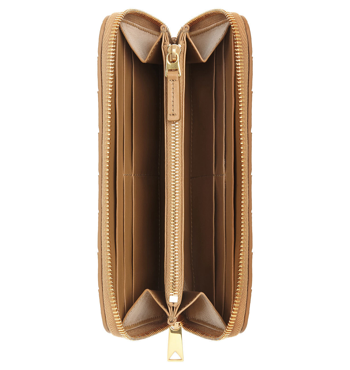 Premium Long Zip Intrecciato Leather Wallet in Caramel - Stylish & Secure for Everyday Use, Travel & Business