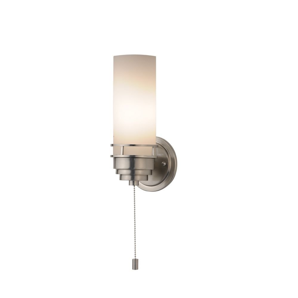 Modern Single Light Wall Sconce with Pull Chain Switch & Glass Shade - Vintage Industrial Lighting Fixture for Bedroom, Hallway, and Living Room Decor