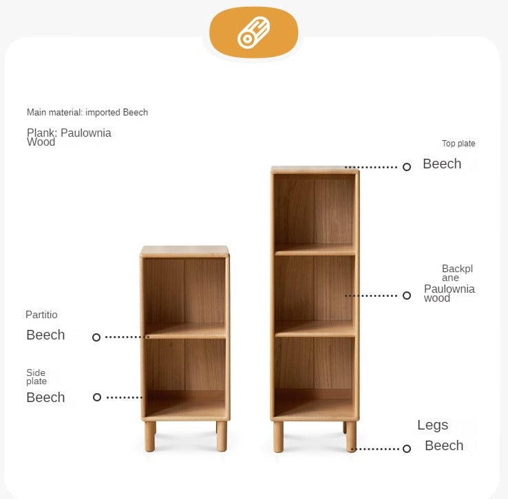 Solid Beech Wood Small Bookshelf Side Cabinet - Compact Storage for Books, Decor & Essentials in Living Room, Bedroom or Office