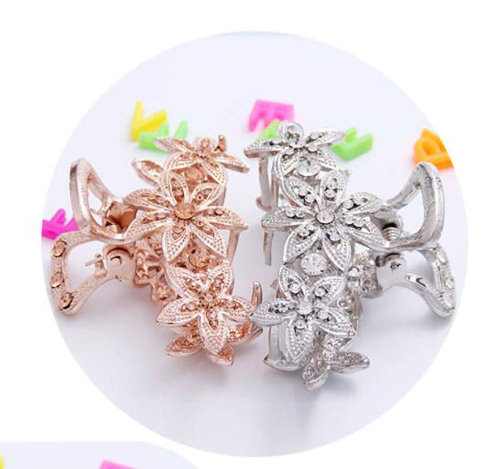Fodattm Alloy Hollow Carved Flower Rhinestone Hair Claw Jaw Clip - Non-Slip Hair Clamp Barrette for Women & Ladies (Gold) - Perfect for Weddings, Parties & Everyday Hairstyles