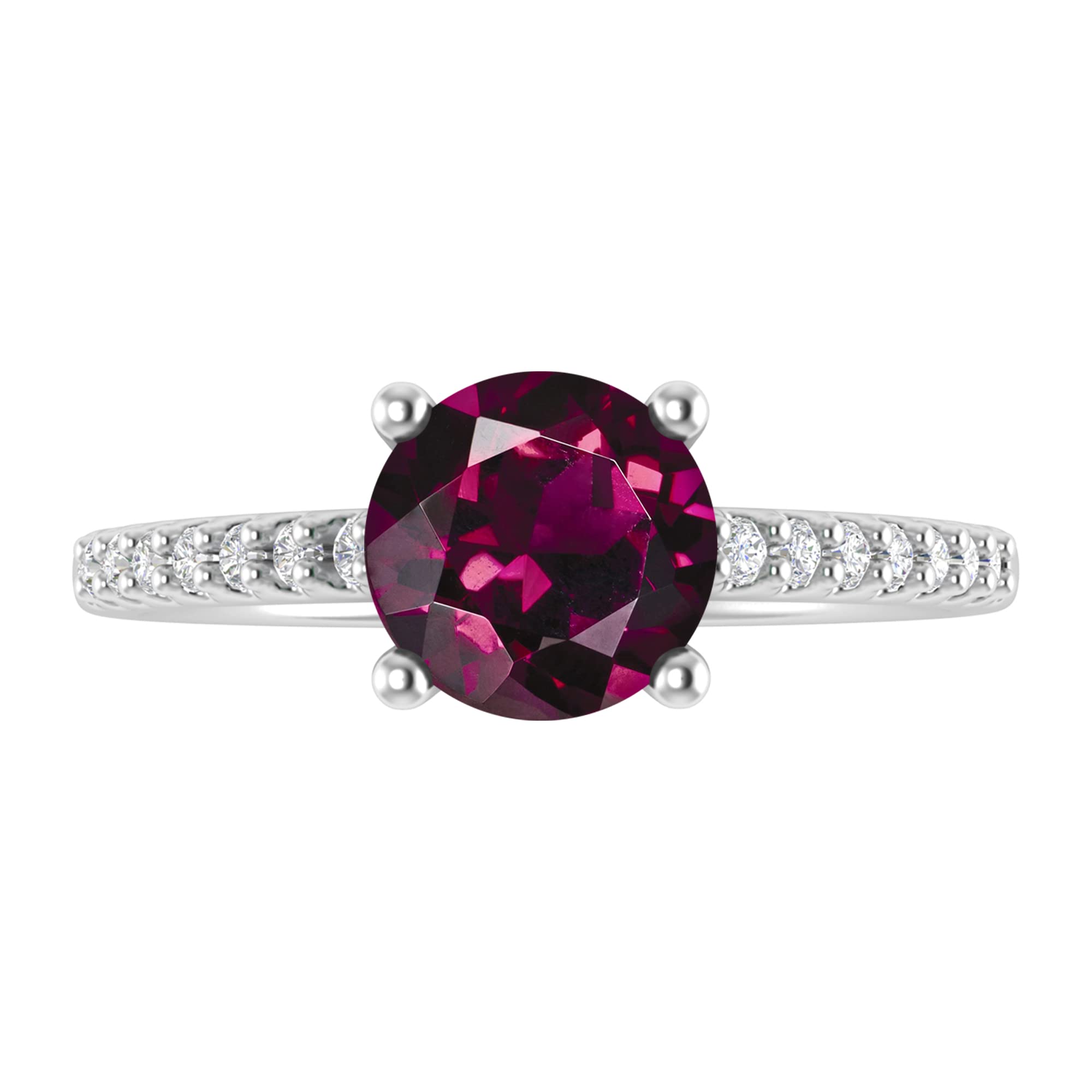 Sterling Silver Natural Rhodolite Garnet & White Topaz Engagement Ring for Women - Perfect for Proposals, Anniversaries, and Special Occasions