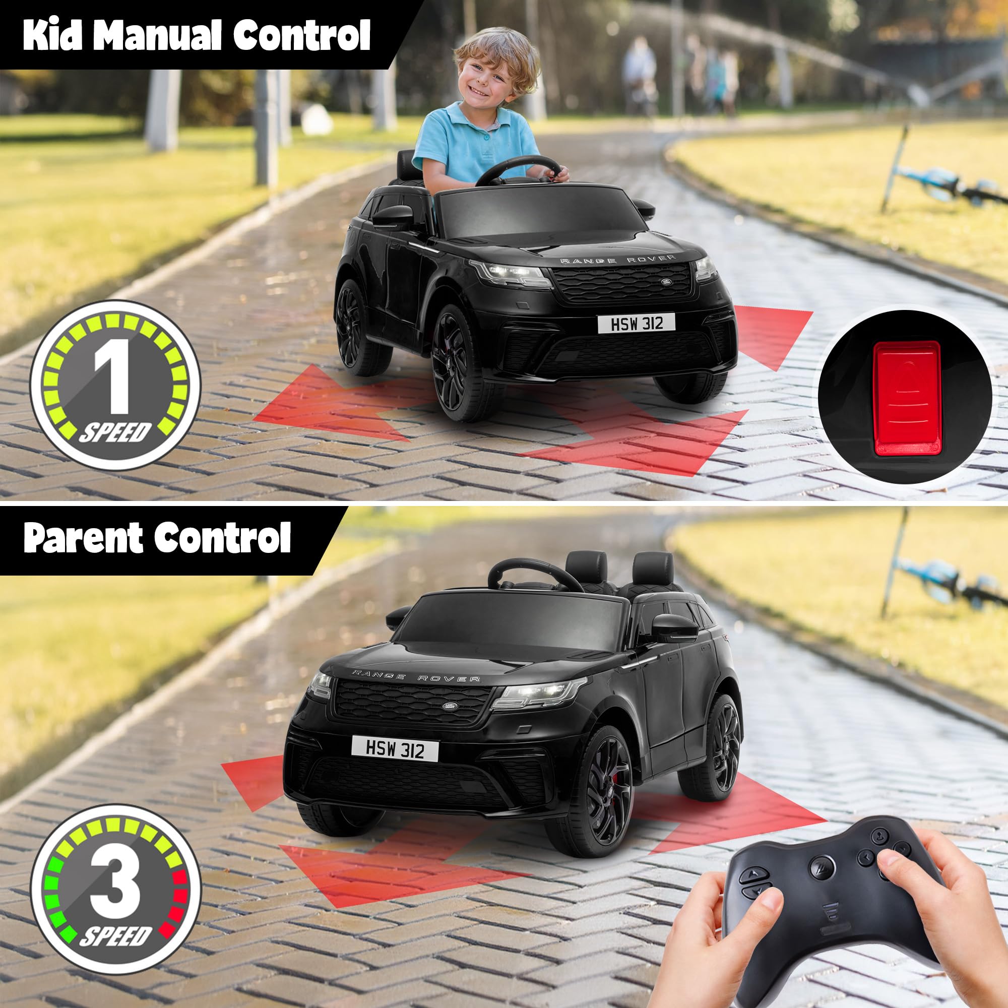 TOBBI 12V Licensed Land Rover VELAR Kids Electric Ride-On Car - Battery Powered Toy Truck with Parental Remote Control, Music & Spring Suspension - Perfect for Toddlers Outdoor Play & Birthday Gifts