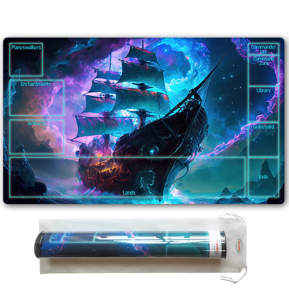 Premium MTG Playmat with Free Plastic Storage Tube & Bag - Stitched Edge Gaming Mat with Field Rules Zones for Magic: The Gathering Beginners | Perfect for Home Game Nights, Tournaments & Card Protection
