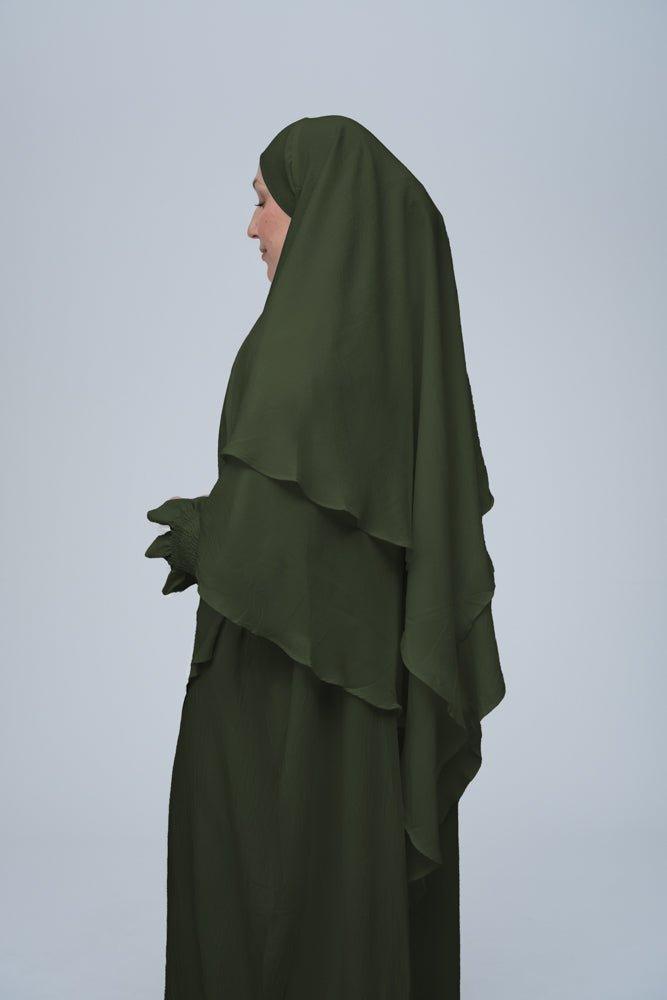 Army Green Pristine Islamic Prayer Dress for Umrah, Hajj & Daily Salah - Modest Abaya for Women's Worship & Mosque Attire