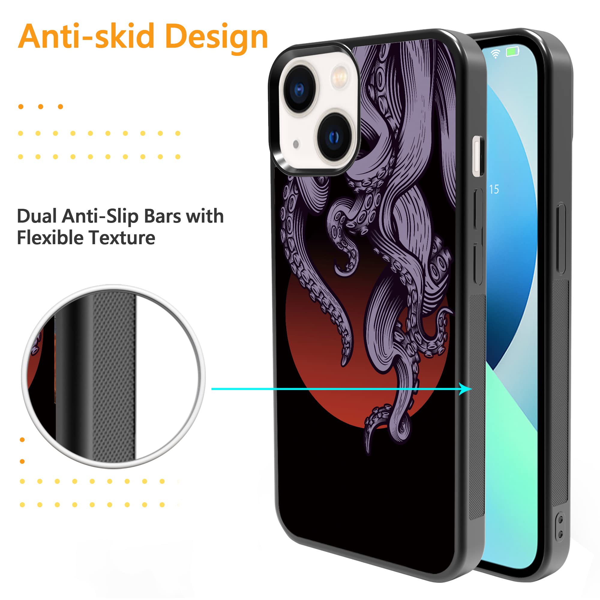 Cool Grey Blue Octopus Phone Case for iPhone 13 Pro Max/12/11/X/13 Mini/12 Mini/11 Pro/Xr/Xs/7/8 - Durable Protective Cover for Men & Boys - Perfect for Outdoor Adventures & Daily Use