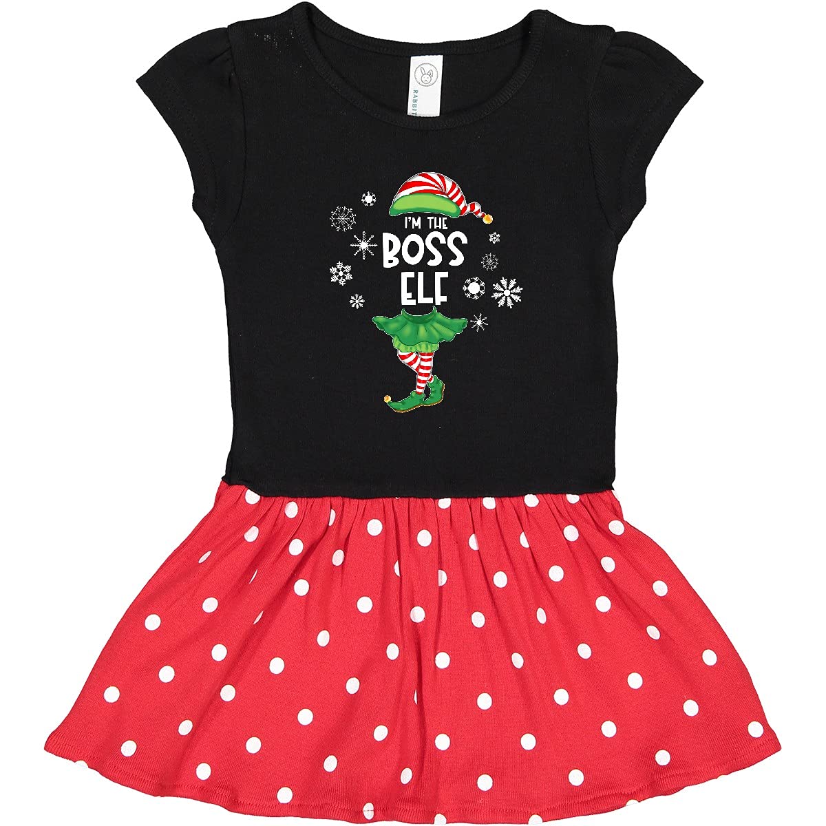 Inktastic Funny Christmas 'I'm The Boss Elf' Toddler Dress with Shoes and Hat - Festive Holiday Outfit for Kids Parties & Family Photos