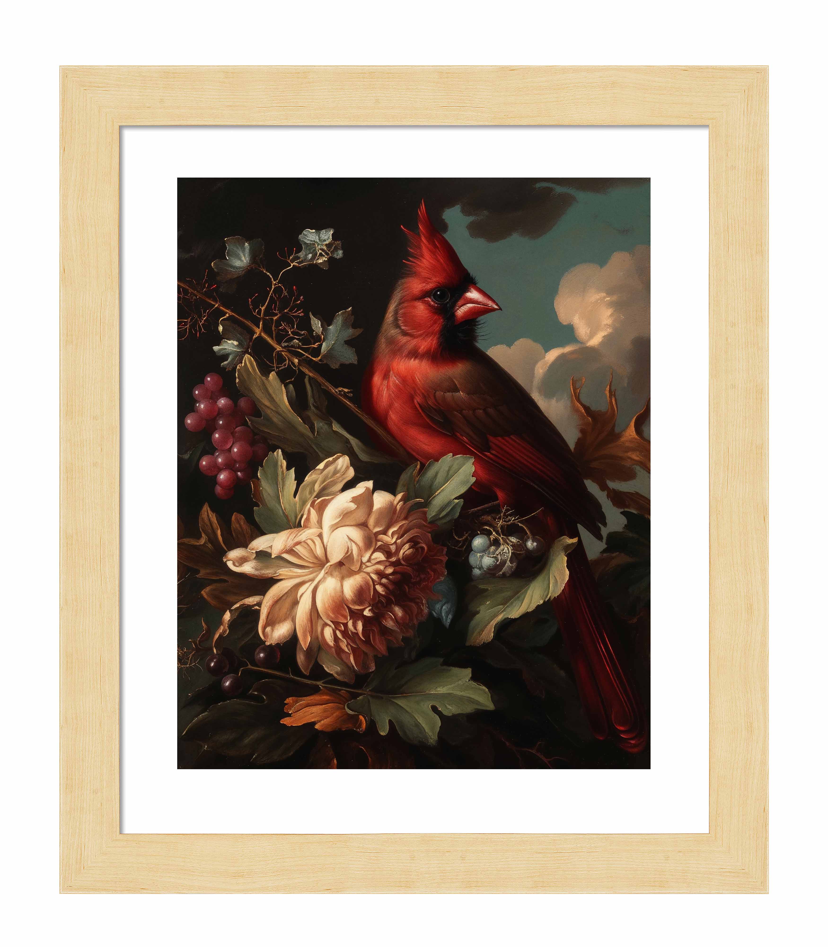 Cardinal Amongst Blooms Art Print - Vibrant Red Bird Wall Decor for Home, Office & Gifts | Nature-Inspired Painting for Living Room, Bedroom & Study