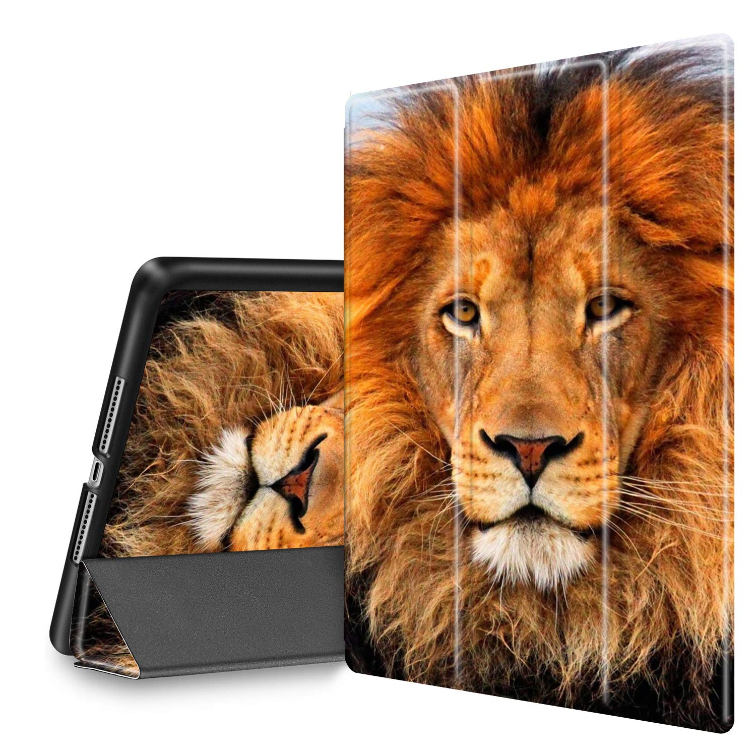 Spsun Lightweight Tri-fold Smart Case with Auto Wake/Sleep & Pencil Holder for iPad 9.7 (2018/2017), iPad Air 2/Air, iPad 6th/5th Gen - Brown Lion | Perfect for Work, School & Travel Protection
