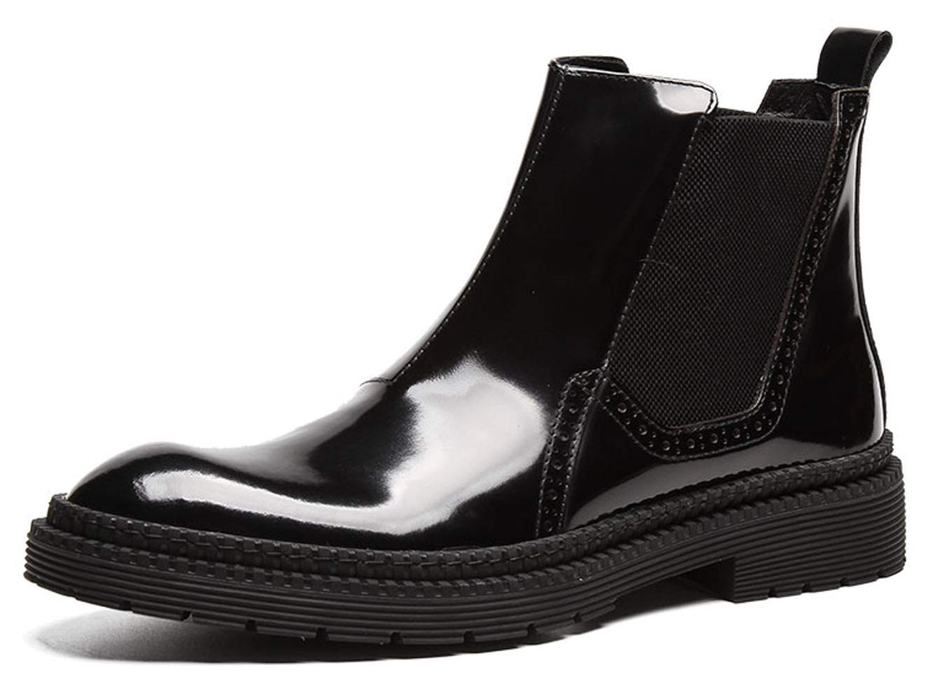 Santimon Men's Casual Chelsea Boots - Patent Leather Elastic Ankle Dress Boots for Men (Black/Brown) | Comfortable & Stylish Footwear for Work, Dating & Night Out