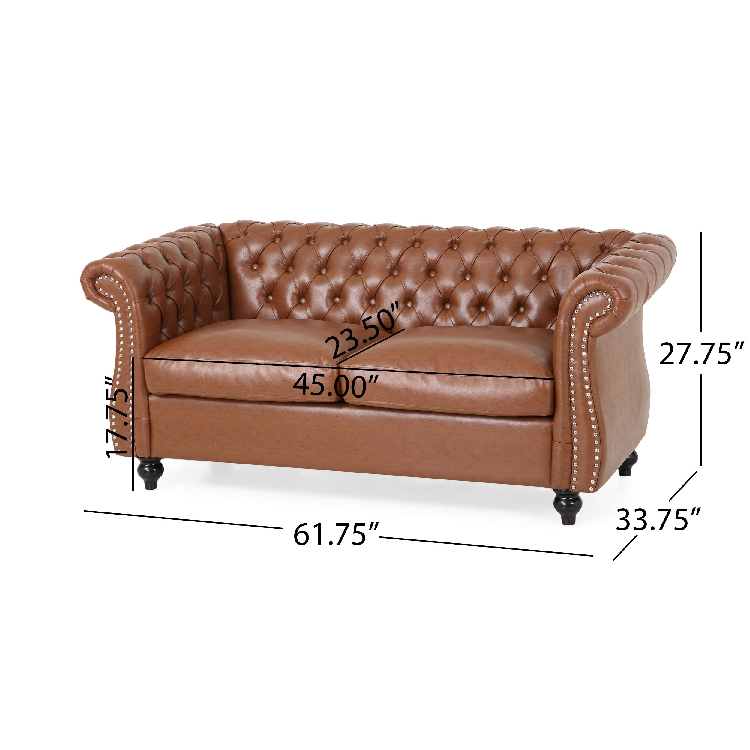 Christopher Knight Home Stephanie Traditional Chesterfield 4-Piece Living Room Set in Cognac & Dark Brown - Perfect for Classic Living Rooms, Offices & Cozy Home Decor