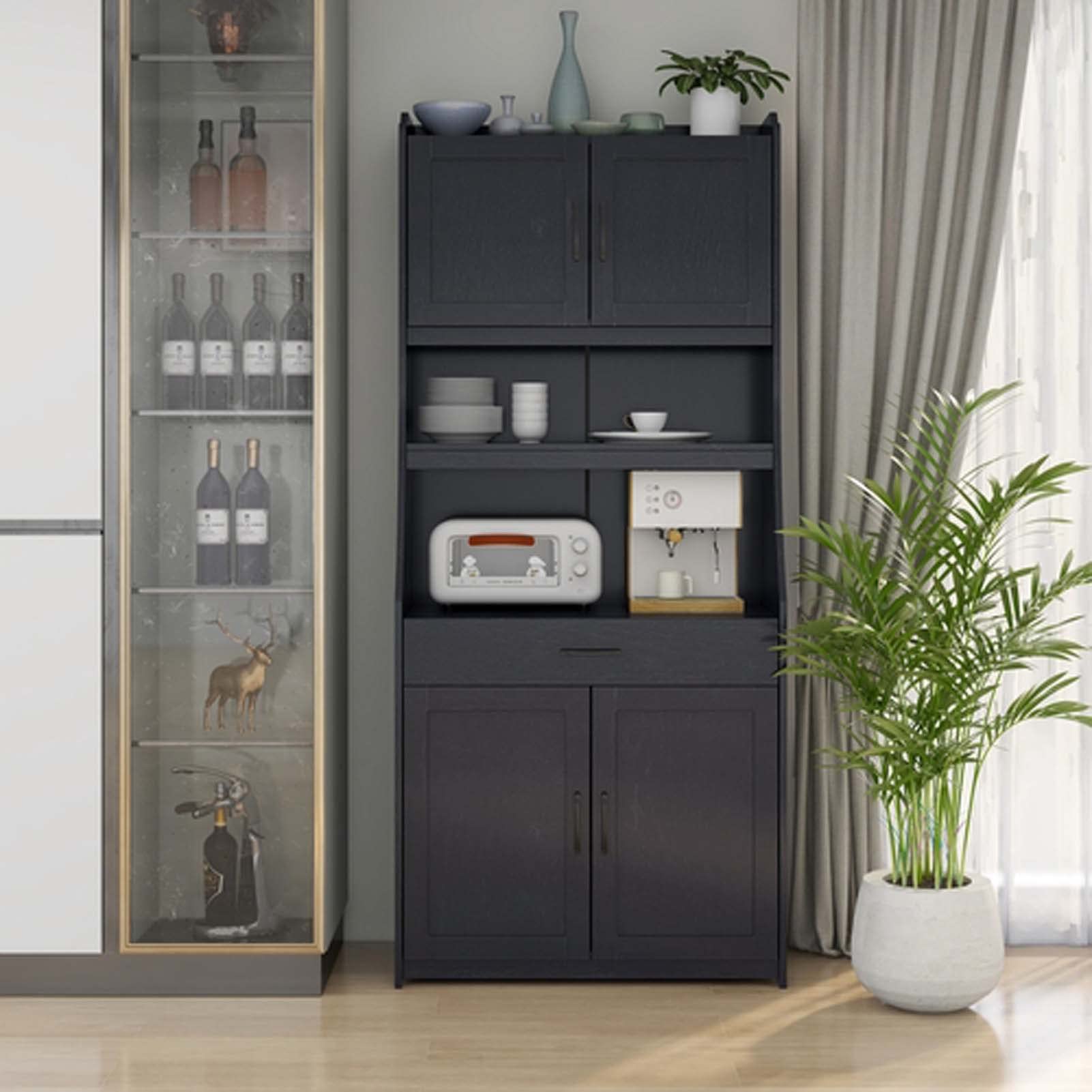 Black Kitchen Pantry Storage Cabinet with Adjustable Shelves & Doors - Buffet Organizer for Kitchen, Living Room, Dining Room - Perfect for Small Space Organization & Home Decor