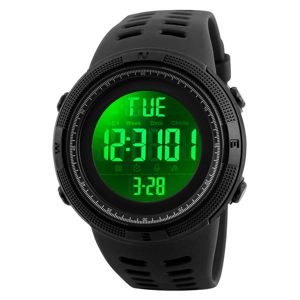 PASNEW Men's Digital Sports Watch - LED Display, Waterproof, Multifunction Outdoor Watch for Running, Hiking & Fitness (Black)