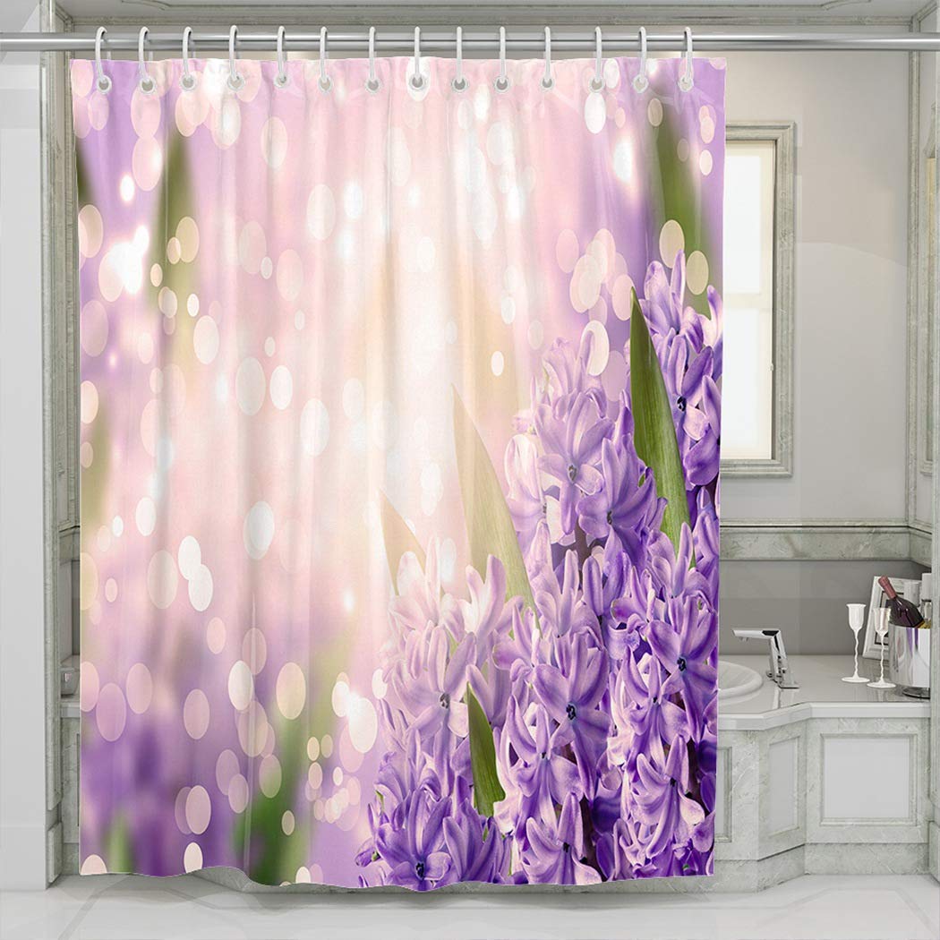 Elegant Purple Floral Shower Curtain 72x72 Inches - Waterproof Bathroom Decor with Hooks, Vintage Bloom Design for Tub & Shower - Perfect for Master Bath, Guest Room & Spa Retreats