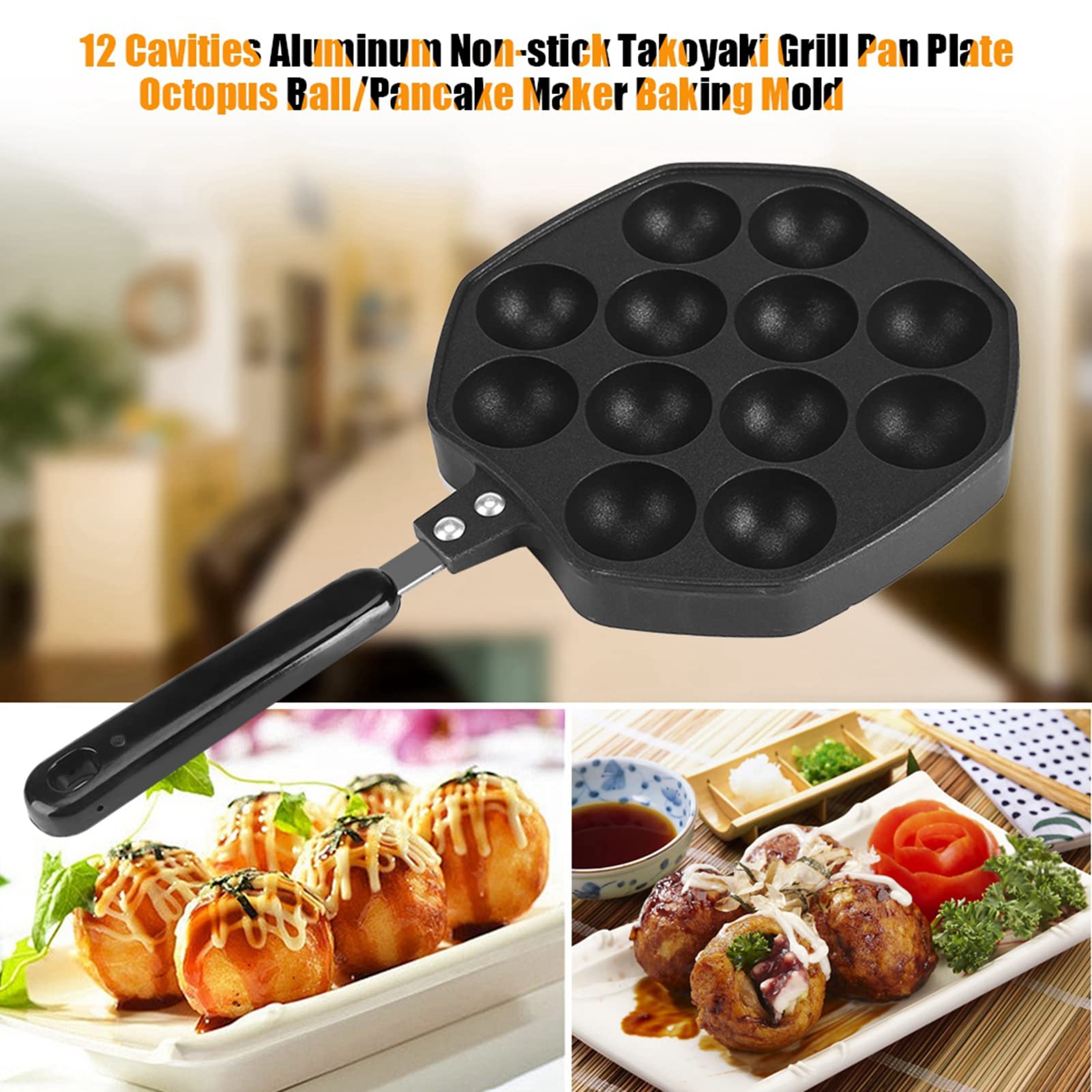 Non-Stick Aluminum Egg Waffle Pan & Takoyaki Maker - 12 Cavity Octopus Ball Grill for Perfect Pancake Balls, Puffs & Japanese Street Food | Ideal for Home Cooking, Party Snacks & Asian Cuisine Lovers