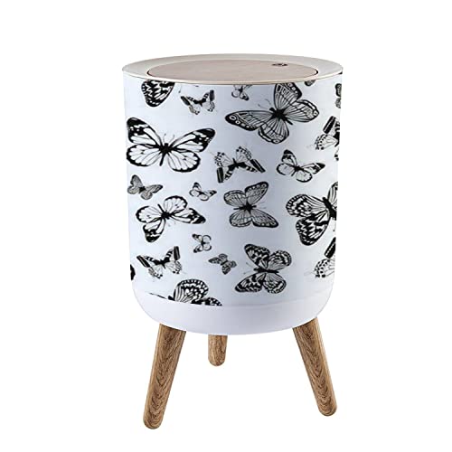 Small Trash Can with Lid - 1.8 Gallon Seamless Monochrome Waste Bin with Abstract Butterfly Design, Round Press Cover Dog Proof Garbage Bin for Kitchen, Bathroom, Living Room | Perfect for Home, Office, Dorm & Pet-Friendly Spaces