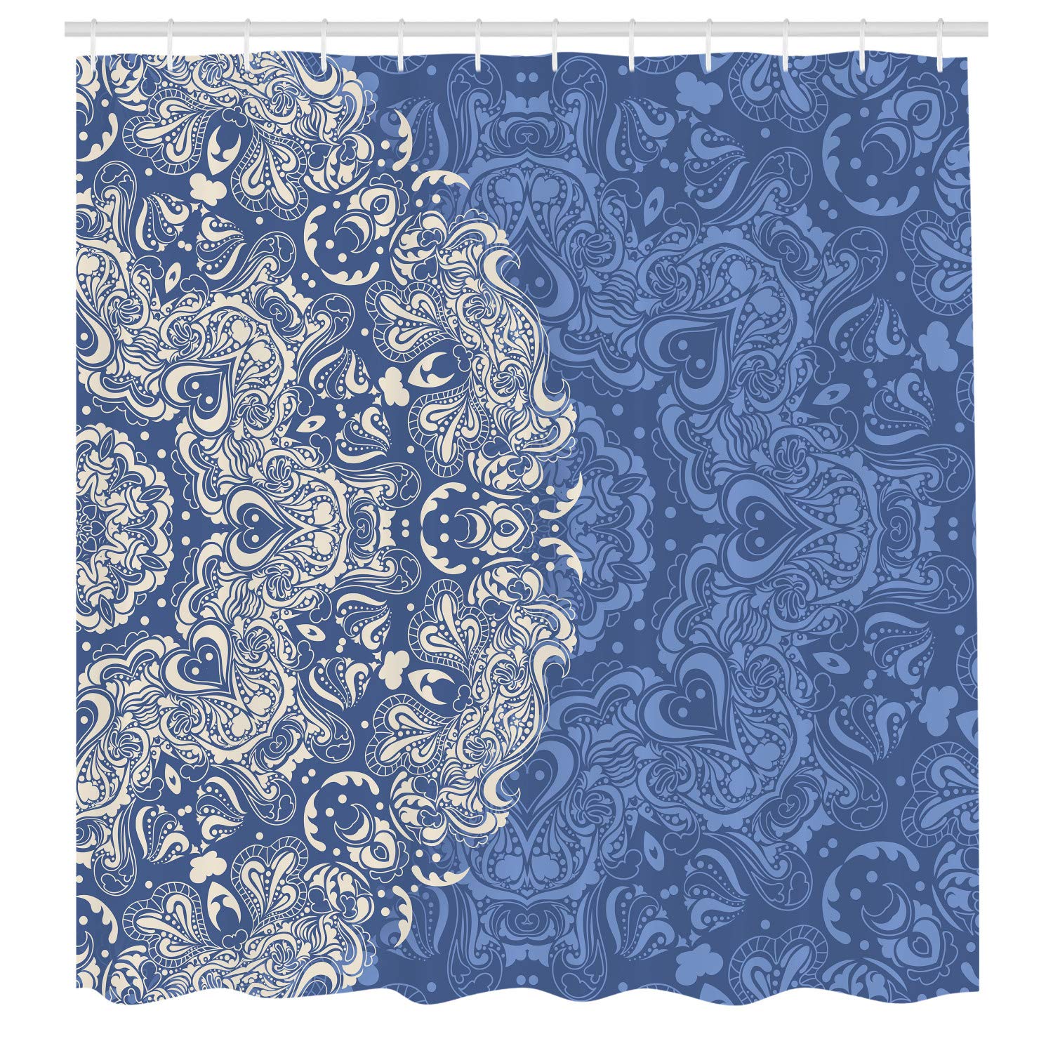 Lunarable Floral Shower Curtain - Vibrant Mandala Design with Swirls & Curves, 69x70 Inch Dark Sky Bathroom Decor Set with Hooks | Waterproof Fabric for Spa-Like Shower Experience
