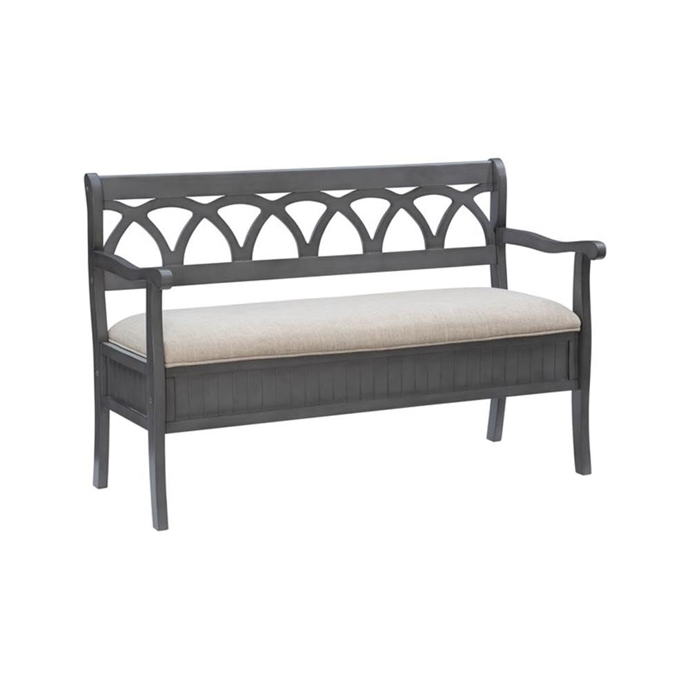 Pemberly Row Transitional Gray Wood Storage Bench - Stylish Entryway & Living Room Seating with Storage