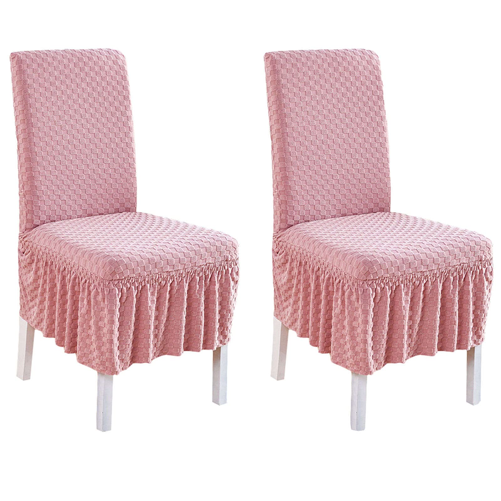 Stretch Dining Chair Covers Set of 2 - Jacquard Slipcover with Skirt, Soft Washable Chair Protector for Dining Room & Living Room - Pink | Elegant Home Decor & Party Seating Solution