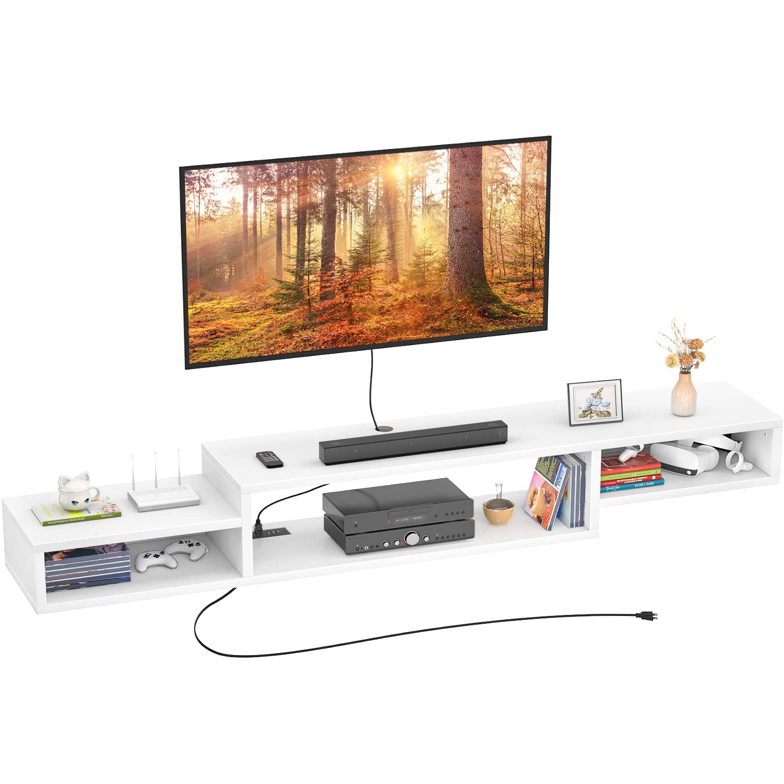 Retro Floating TV Stand Wall Mounted with Power Outlet - 70