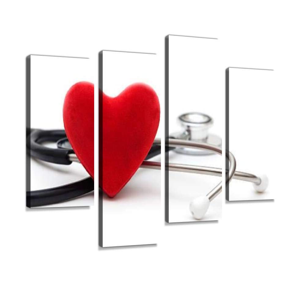 IGOONE 4-Panel Canvas Wall Art Set - Modern Framed Healthcare Heart Paintings & Pictures - Ready to Hang Home Decor for Living Room, Bedroom & Office
