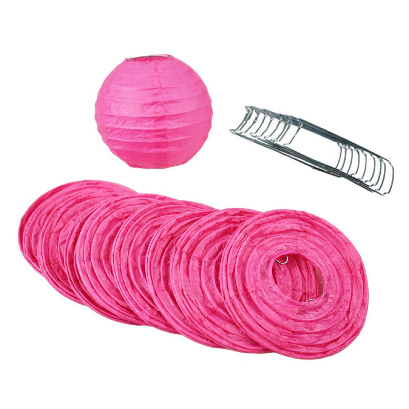 10 Pack Fuchsia Round Paper Lanterns with Even Ribbing - Hot Pink Hanging Decorations for Parties, Weddings & Home Decor (String Lights Sold Separately)