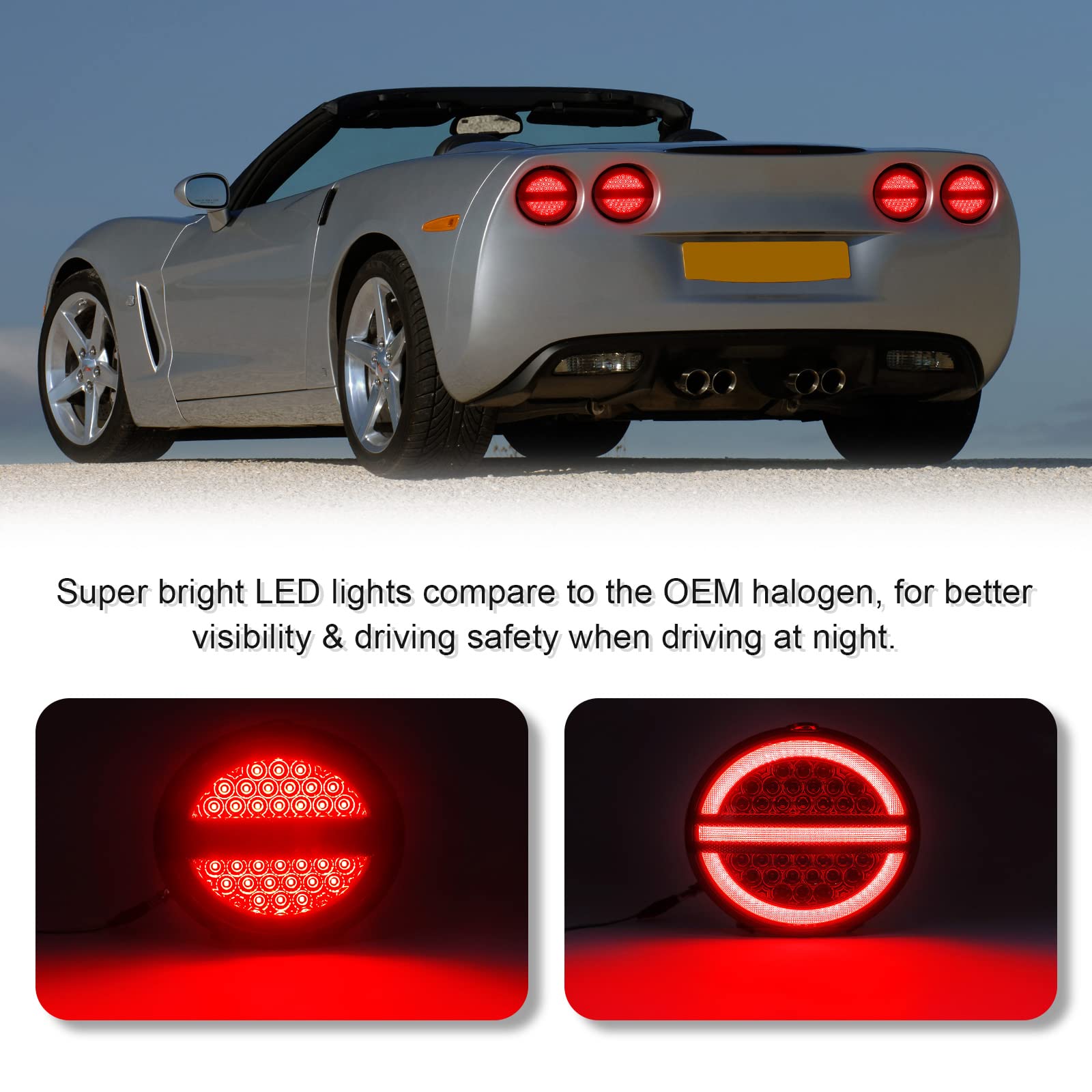 LED Taillight for 2005-2013 C6 Corvette - Red Rear Brake Lights & Turn Signal Lamps - Easy Installation & Durable Design - Perfect for Night Driving & Car Upgrades