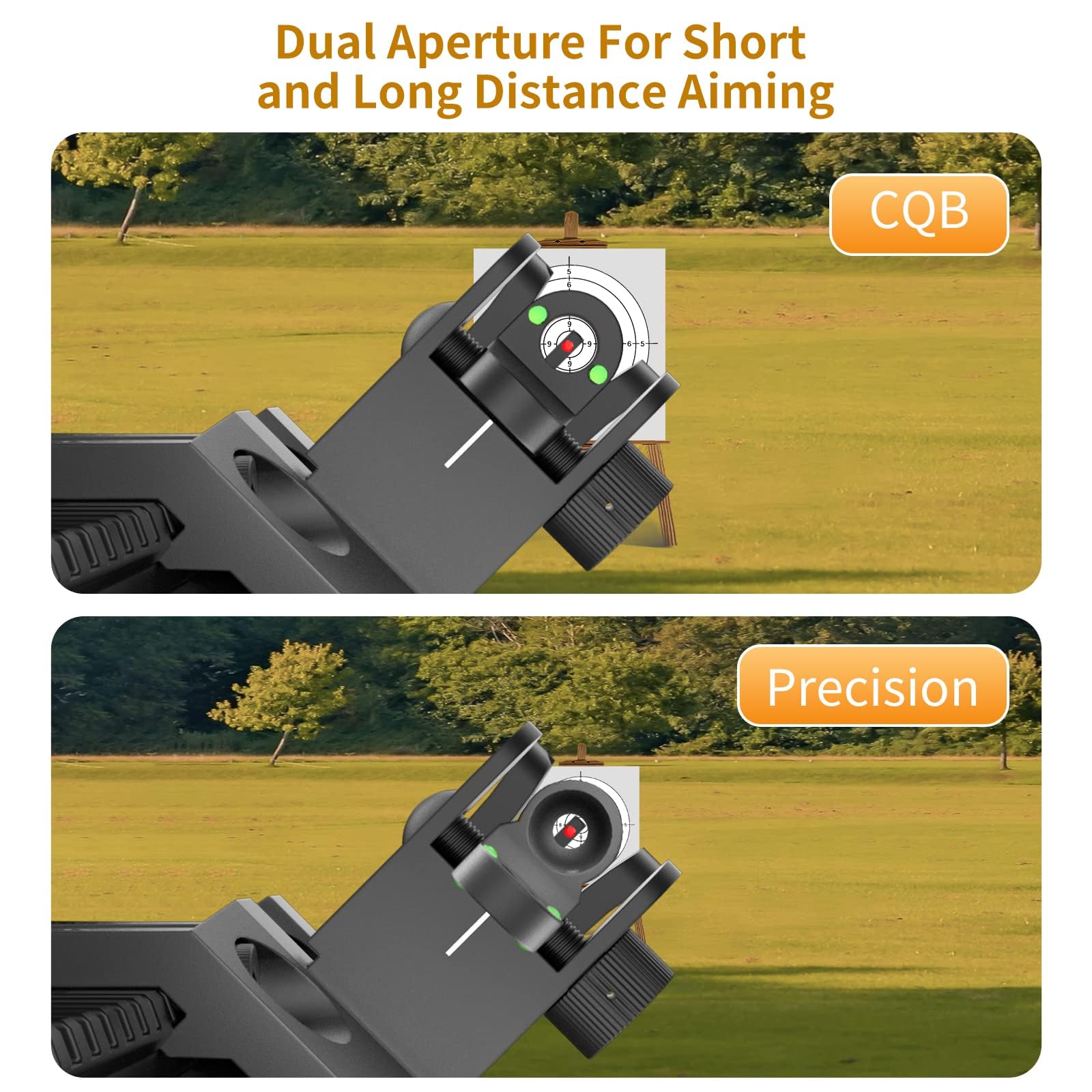 45 Degree Offset Iron Sights with Green/Red Fiber Optics - Flip Up Front & Rear Backup Sights for Picatinny Rail - Perfect for AR-15, Hunting & Tactical Shooting