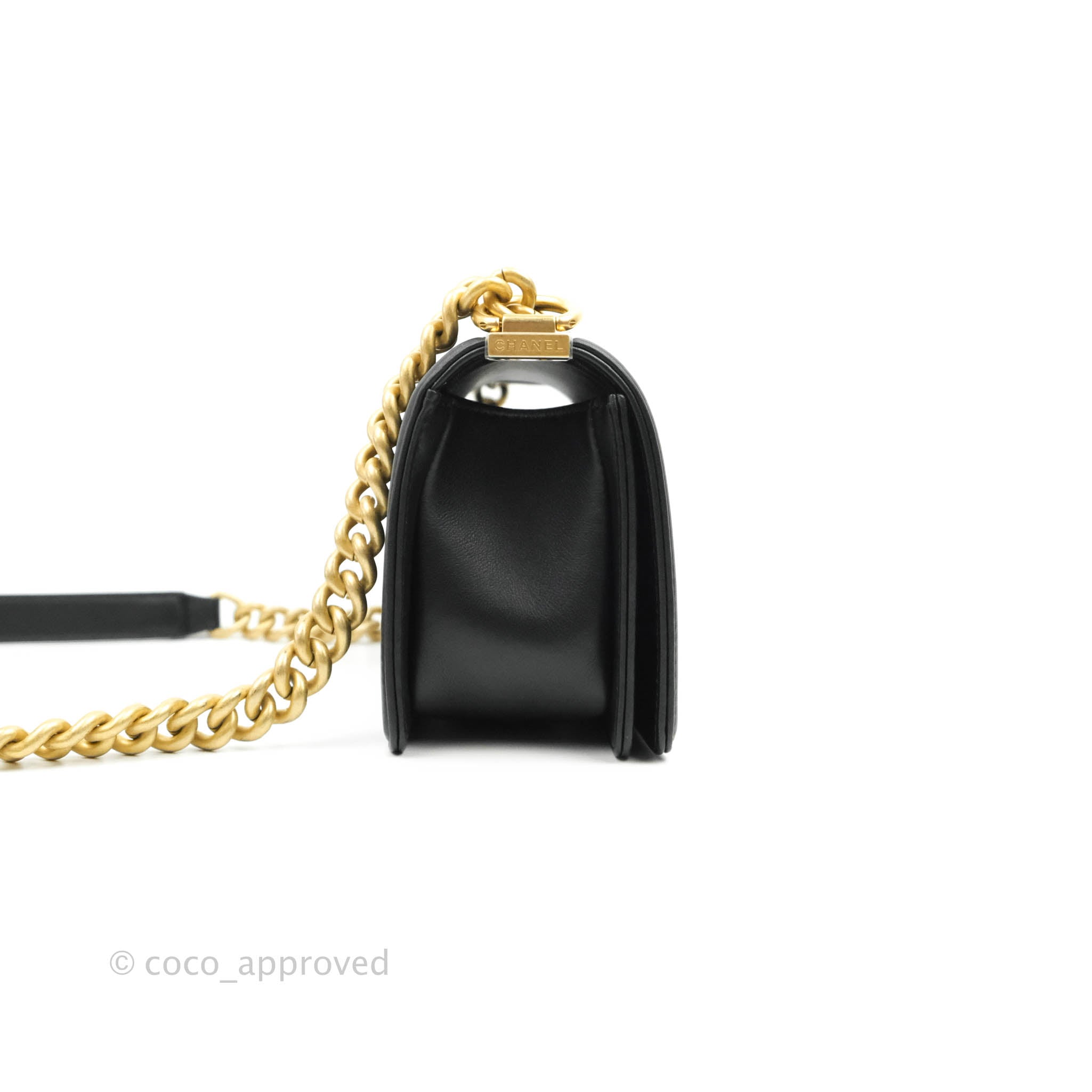 Chanel Boy Quilted Small Handbag Black Calfskin Leather with Aged Gold Hardware - Perfect for Evening Events, Parties & Luxury Fashion Accessories