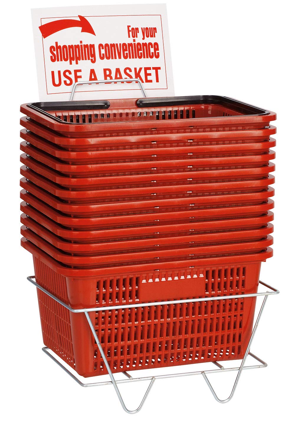 SSWBasics Red Shopping Baskets with Stand - Set of 12 (8.5