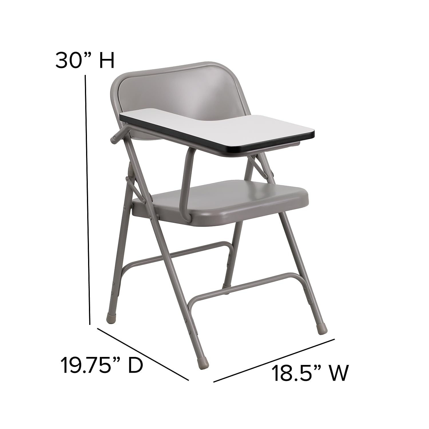 Flash Furniture Rutherford Steel Folding Chair with Right Handed Tablet Arm - Commercial Grade Foldable Conference Room Chair - Set of 2 in Gray - Perfect for Office Meetings, Classrooms & Events
