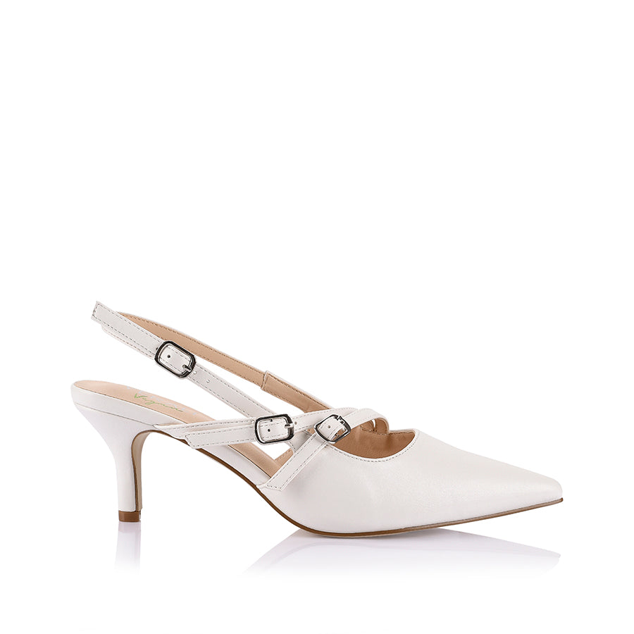 Zedd Pointed Toe Kitten Heels for Women - Comfortable Low Heel Pumps in Chalk Color | Perfect for Office, Wedding & Evening Events