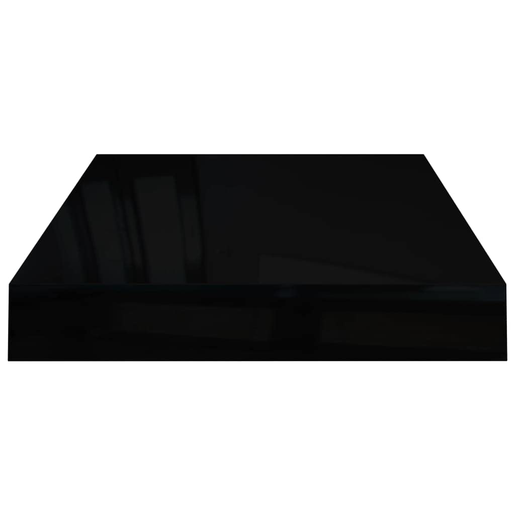 CHARMMA Floating Shelves Set of 4 - 15.7x9.1x1.5 Inch Wall Mounted Shelves for Home Decor, Rustic Wood Style MDF Shelves with High Gloss Black Finish - Perfect for Bedroom, Bathroom, Living Room, Kitchen & Laundry Room Storage & Display