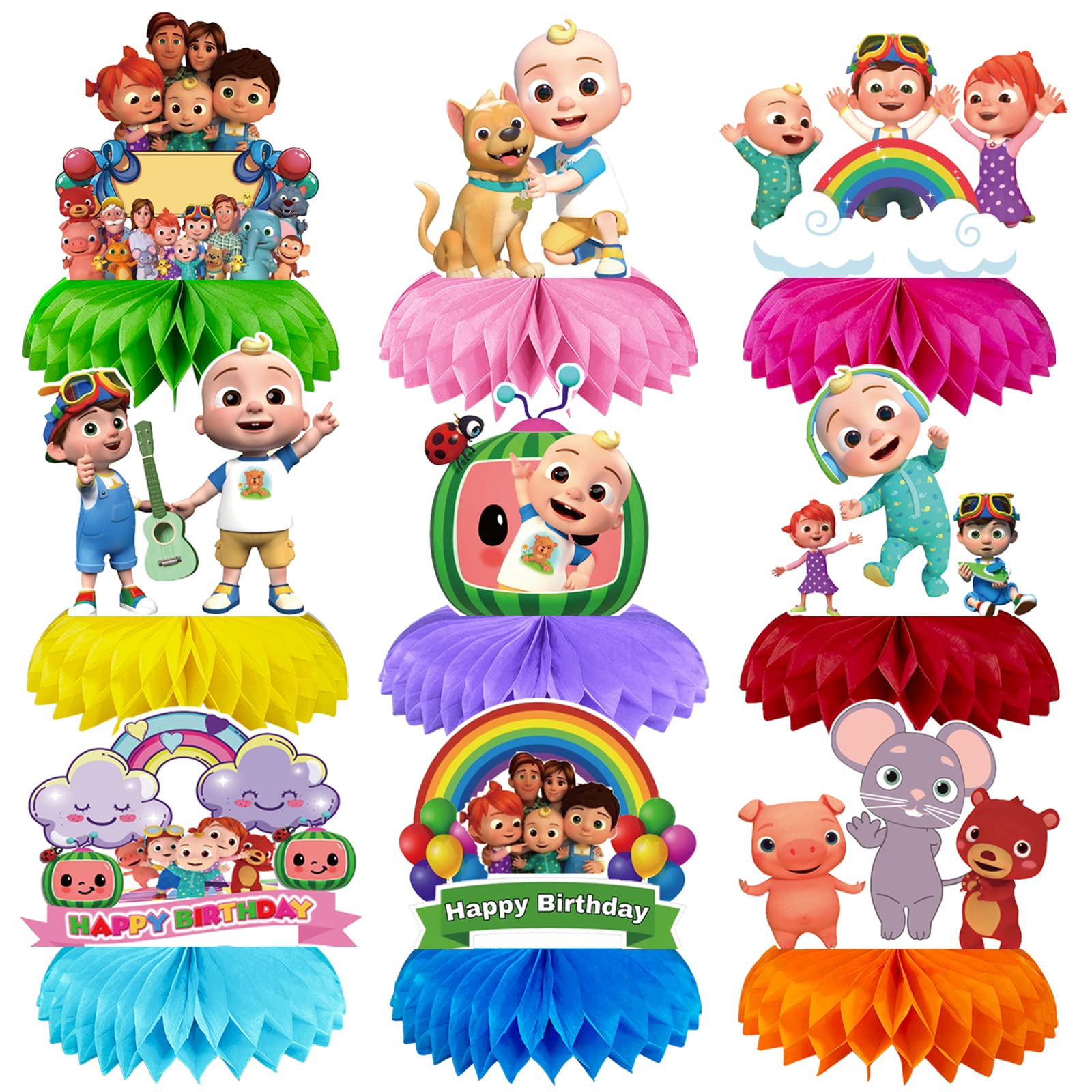 9PCS Honeycomb Anime Party Decorations - Colorful Birthday Party Supplies, Table Centerpieces for Baby Girls - Perfect for Birthday Parties, Baby Showers & Themed Events
