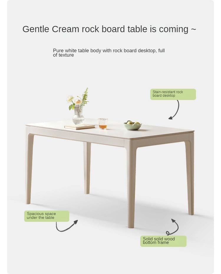 Birch Solid Wood Dining Table - White Cream Rock Plate Design for Modern Farmhouse & Rustic Kitchen Decor | Perfect for Family Gatherings & Dinner Parties