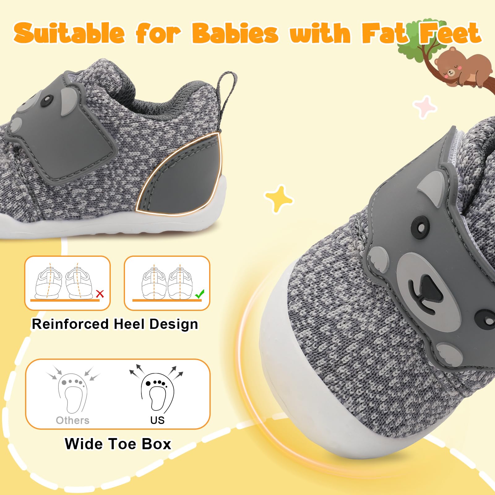 FEETCITY Baby Walking Shoes - Wide Infant Sneakers for Boys & Girls | Breathable Barefoot Toddler Shoes | Slip-On Crib Shoes for First Steps & Playtime