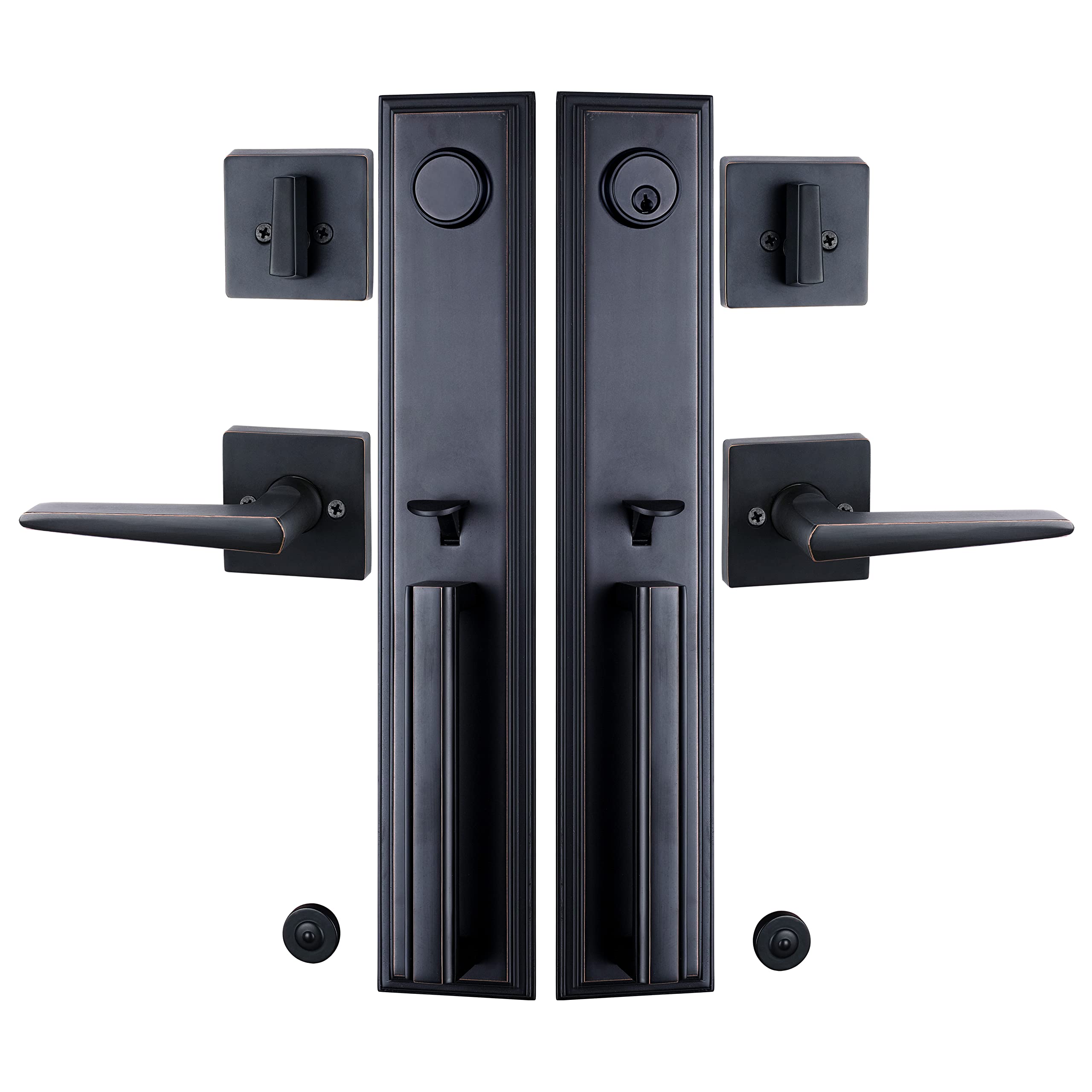 **Double Door Handle Set with Dummy Inactive Handle - French Right & Left Hand Door (2011 Keyed & Dummy Set, Oil Rubbed Bronze) - Perfect for Home Entry, Office & Commercial Doors**
