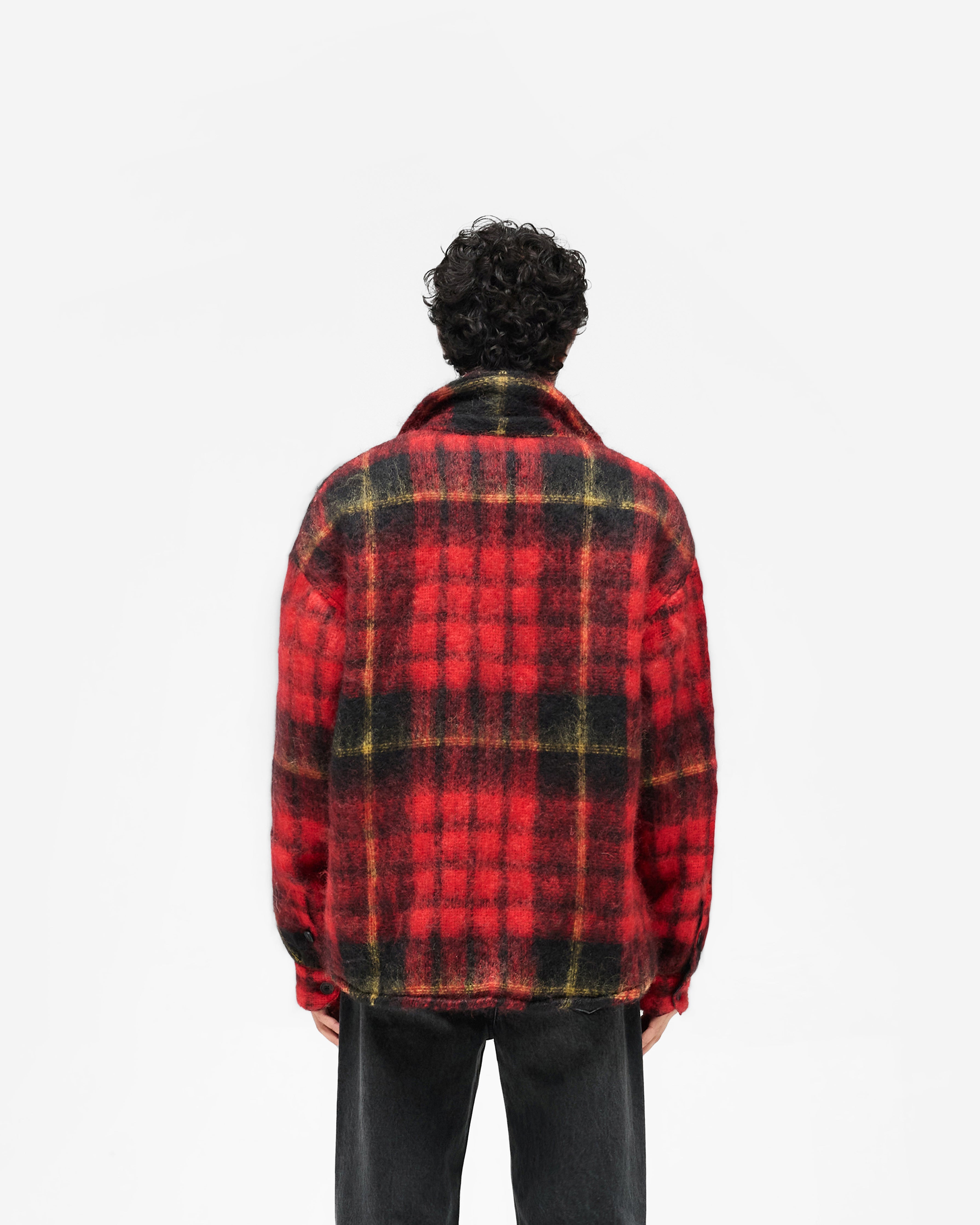 Stylish Mohair Overshirt in Red Check Pattern - Perfect for Casual Outings & Layered Fall/Winter Fashion