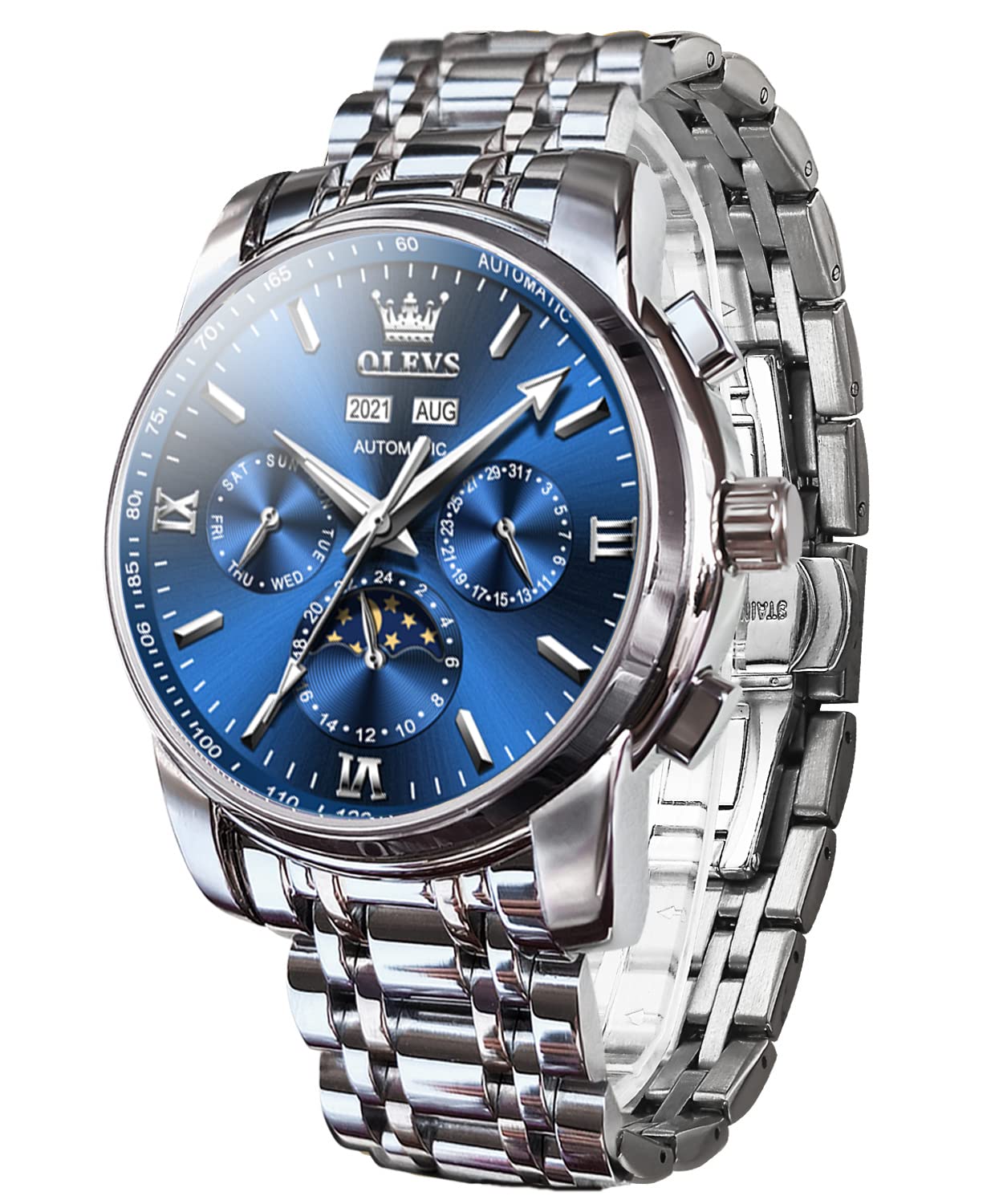 OLEVS Men's Automatic Mechanical Tourbillon Watch - Self Winding Luxury Stainless Steel Waterproof Wristwatch with Luminous Hands & Date Display | Perfect for Business, Formal Events & Everyday Wear