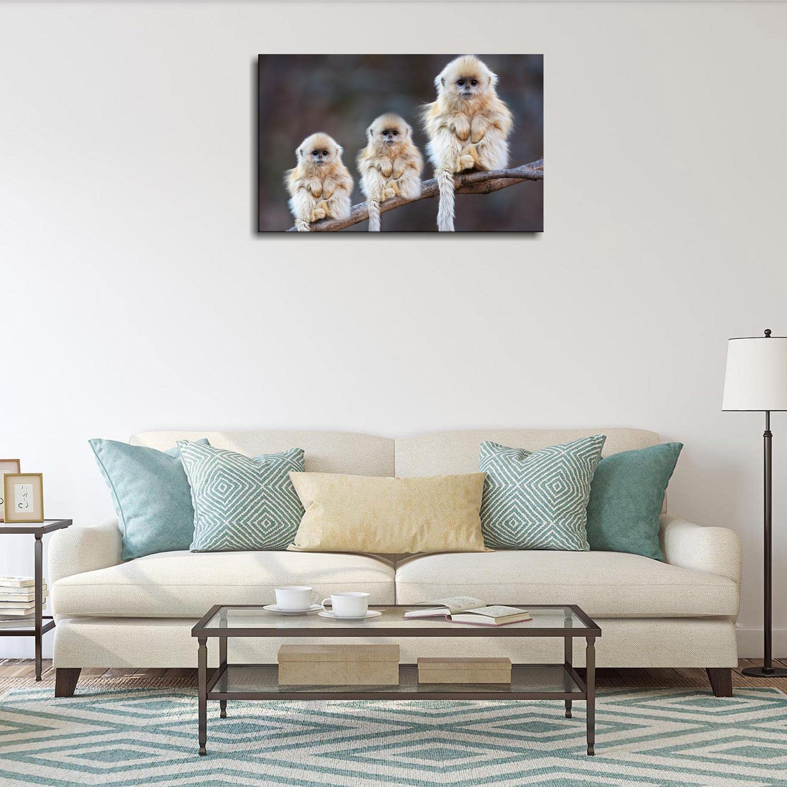 Little Monkey Canvas Wall Art - Framed 20x12 Inches, Nursery & Kids Room Decor, Office Wall Print - Perfect for Bedroom, Playroom & Children's Spaces