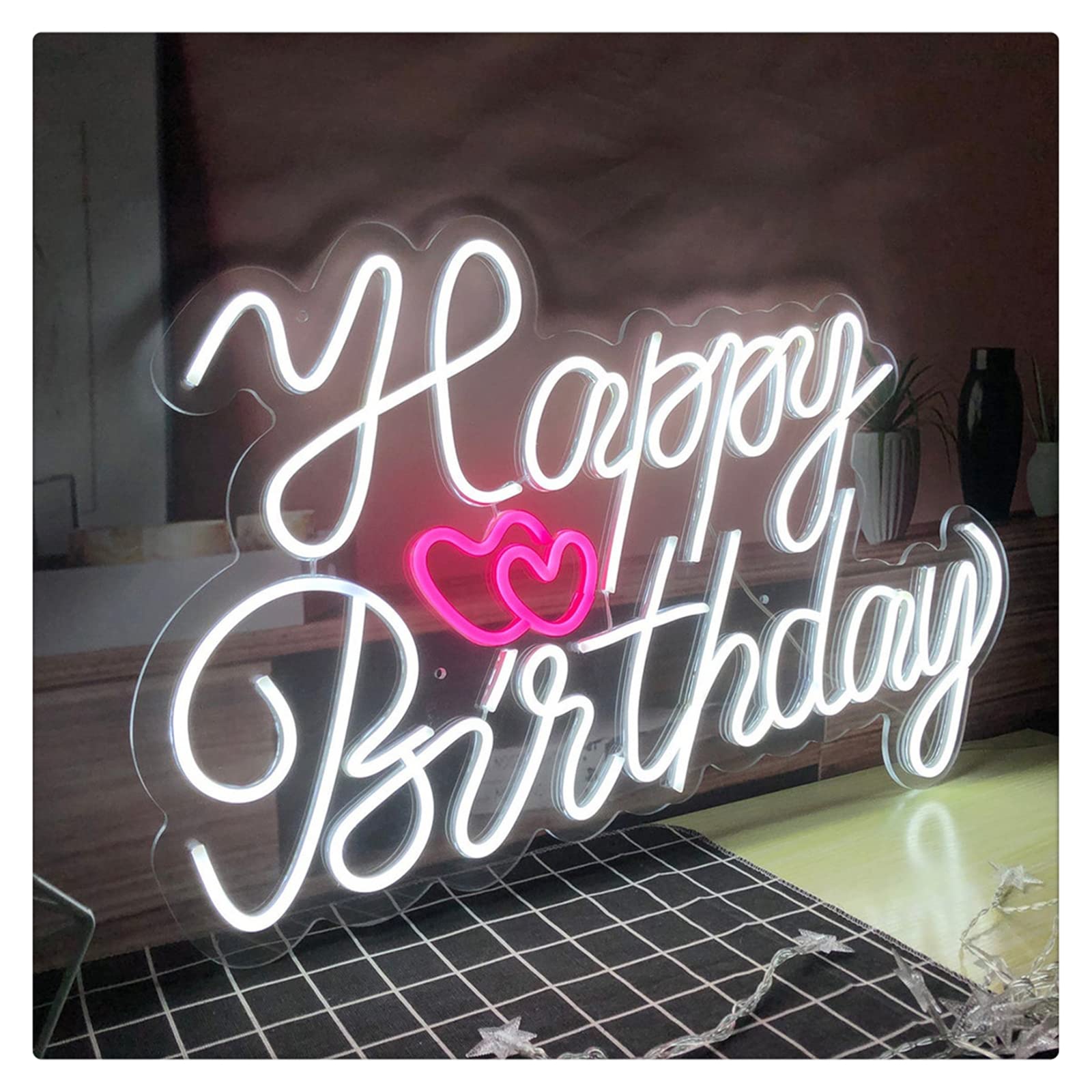 BMEA Happy Birthday Neon Sign - Dimmable Wall Light for Party Decor, Reusable LED Neon Sign for Birthday Background & Home Decoration | Perfect for Birthday Parties, Baby Showers & Home Wall Art