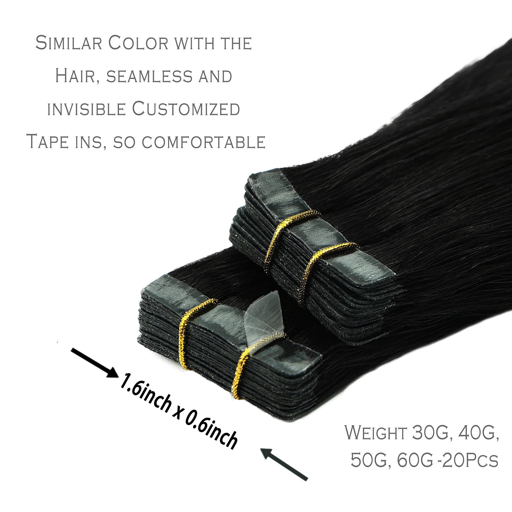 Premium 100% Remy Human Tape in Hair Extensions - Jet Black, 18 Inch, 20pcs (40g) - Natural Straight Hair Extensions for Women | Perfect for Volume Boost, Styling & Special Occasions