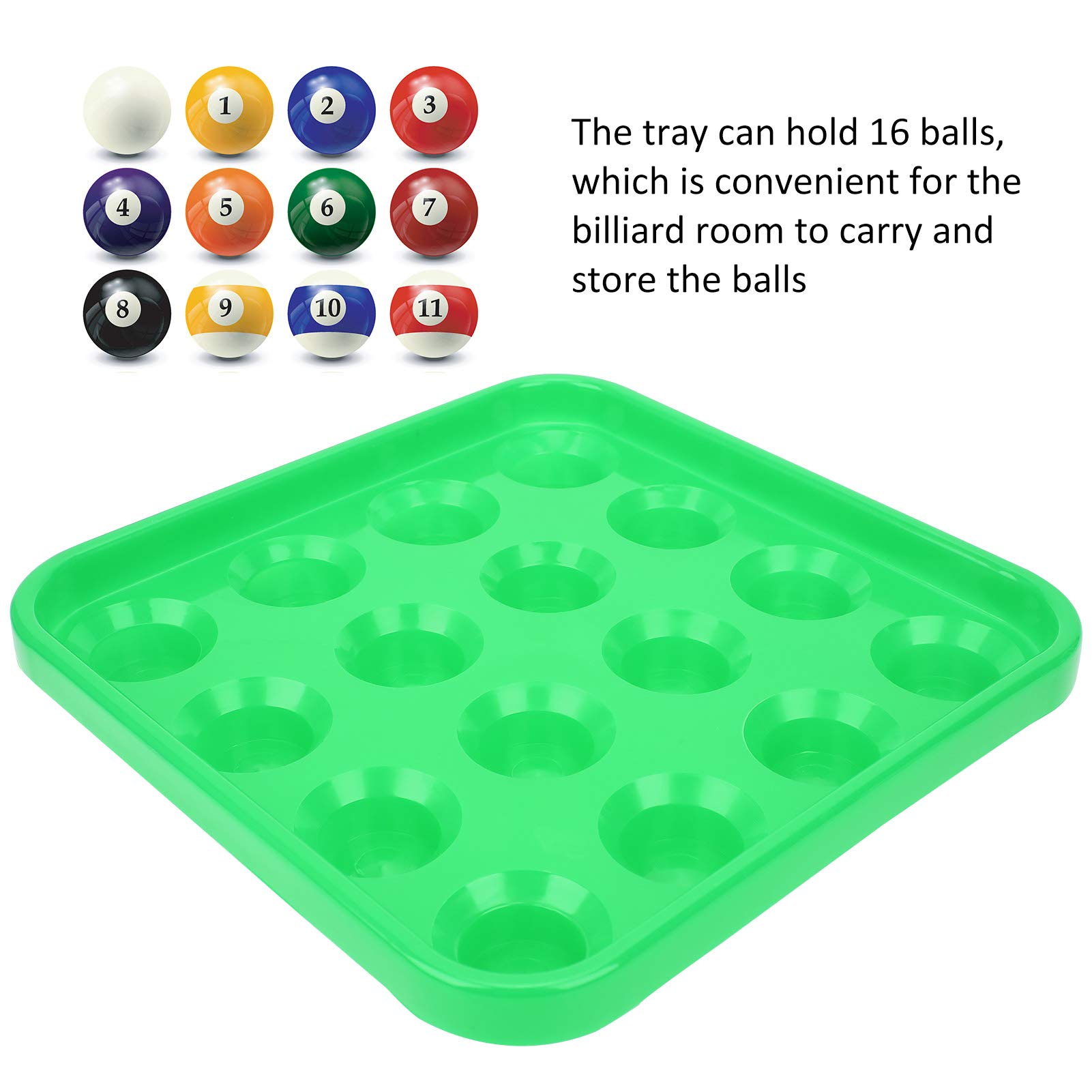 **16-Hole Plastic Billiard Ball Tray - Pool Ball Storage & Carrying Case for Billiards (Green) | Perfect for Home Game Rooms, Bars & Pool Halls**
