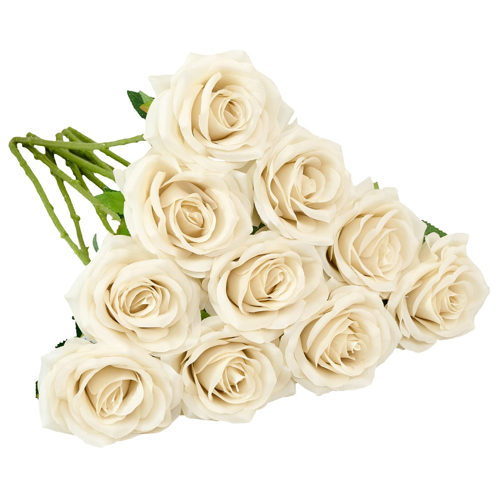 10pcs Artificial Silk Rose Stems - Realistic Faux Open Flower Bouquet for Wedding Arrangements, Bridal Bouquets, Centerpieces, Home & Office Decor (Beige) - Perfect for Romantic Events, Table Settings, and Gift Giving