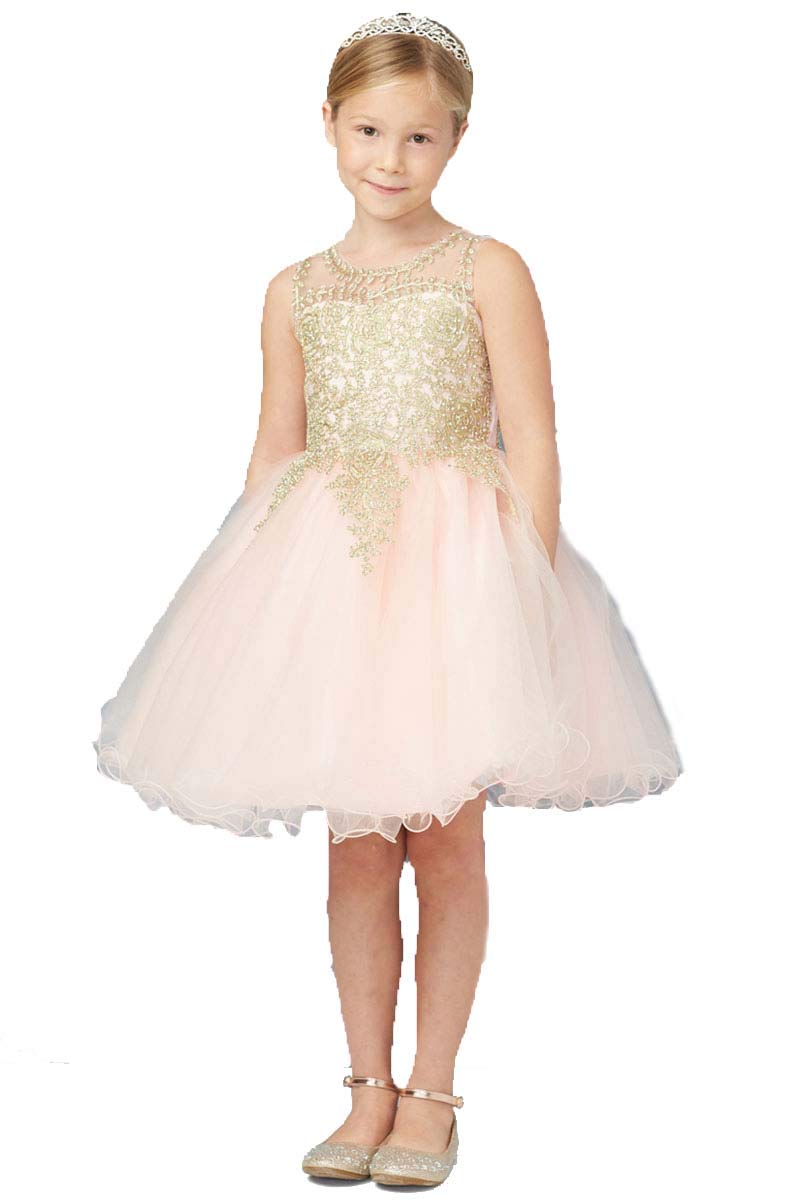 Tip Top Kids 7013 Girls' Gold Lace Short Dress - Perfect for Birthday Parties, School Events & Special Occasions