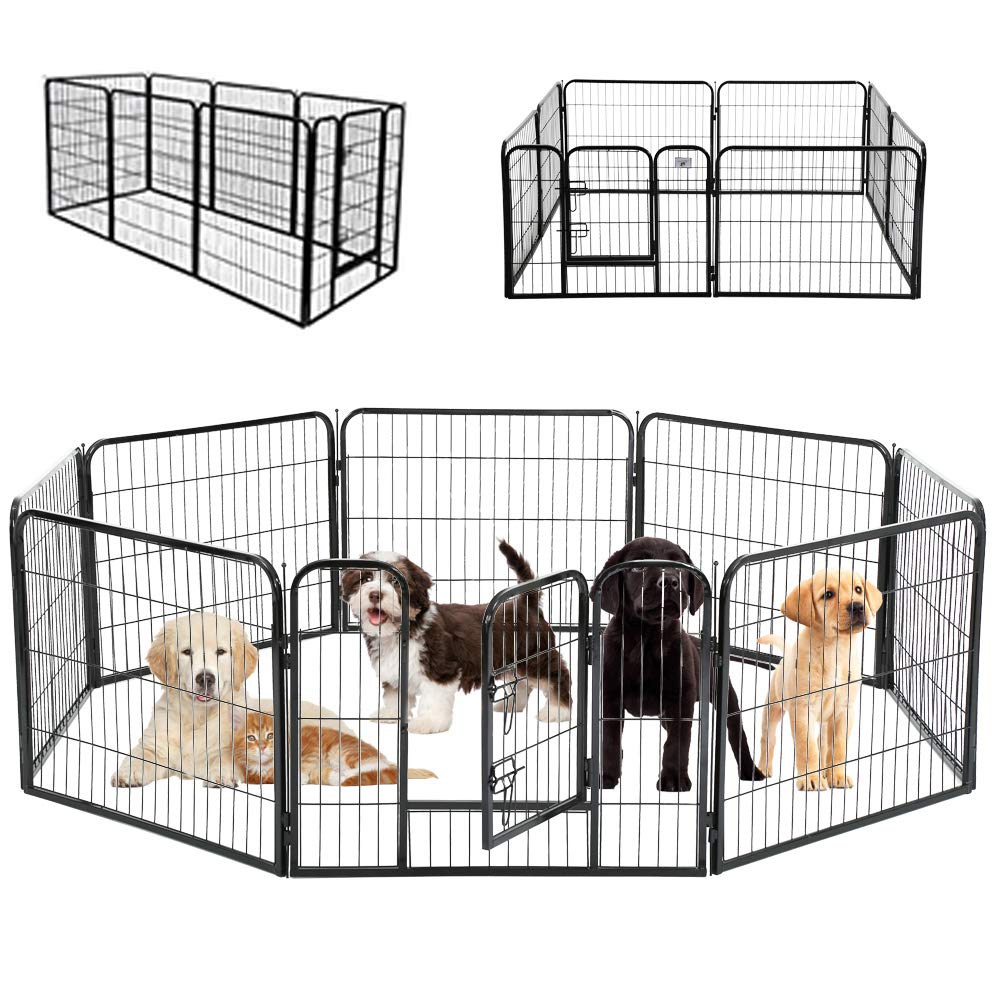 8 Panel Heavy Duty Metal Dog Playpen - Portable Folding Pet Exercise Pen with Door for Small to Large Dogs (24