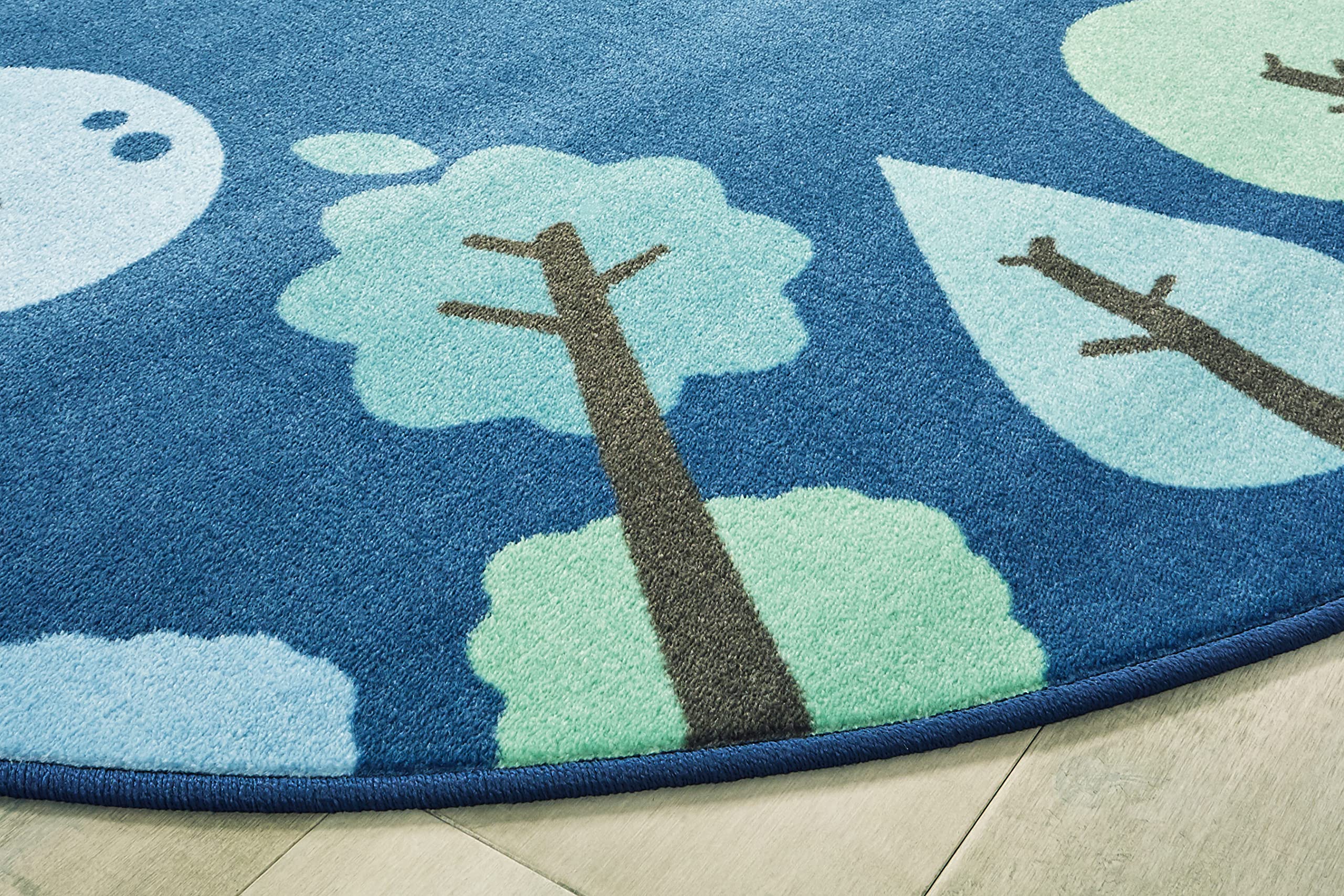 Soft Tranquil Trees Nursery Rug for Kids - 6ft Round Blue Carpet | Non-Slip Playroom Floor Mat for Baby Room & Daycare Decor